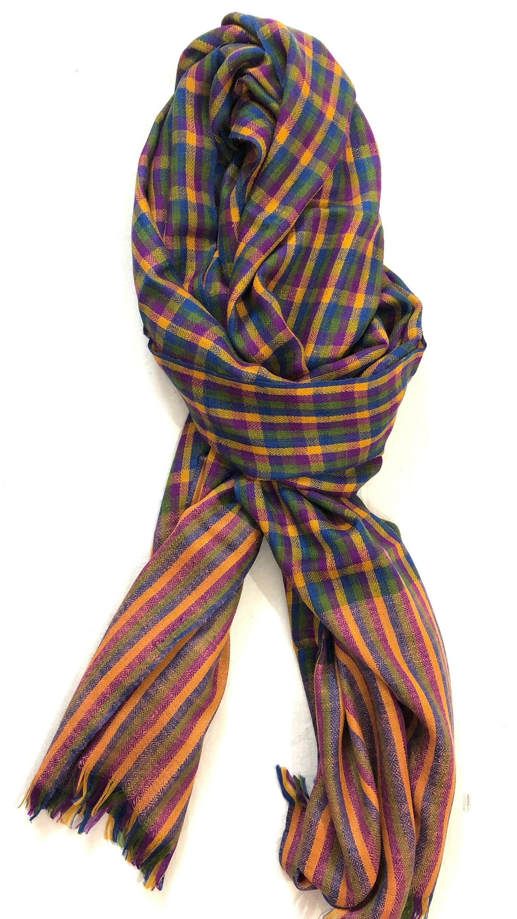 Handwoven Cashmere Pashmina Scarf: Mini-Check Stole Shawl