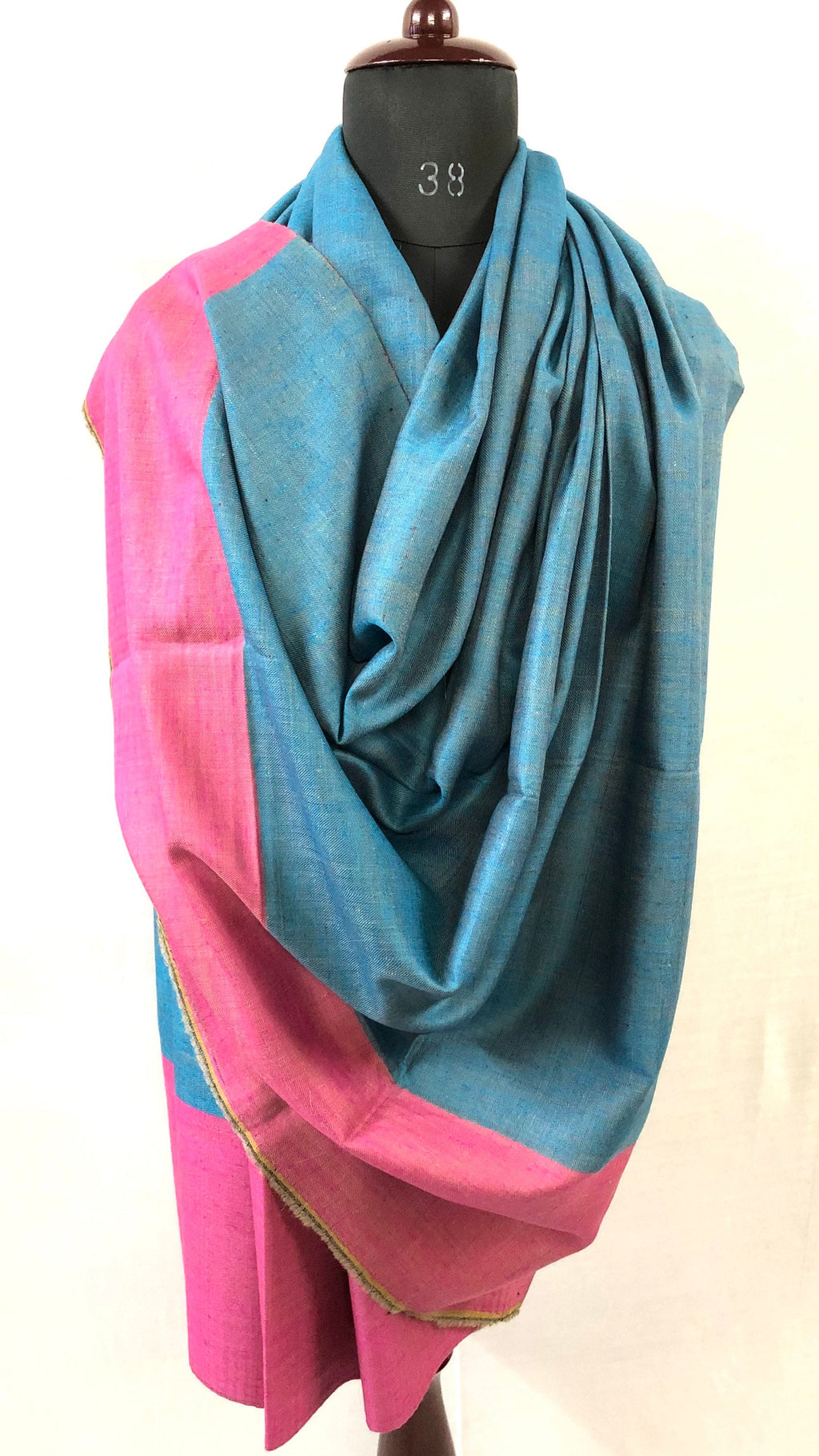 Handwoven Ladakhi Cashmere Pashmina Shawl: Reversible Check & Blue Moon