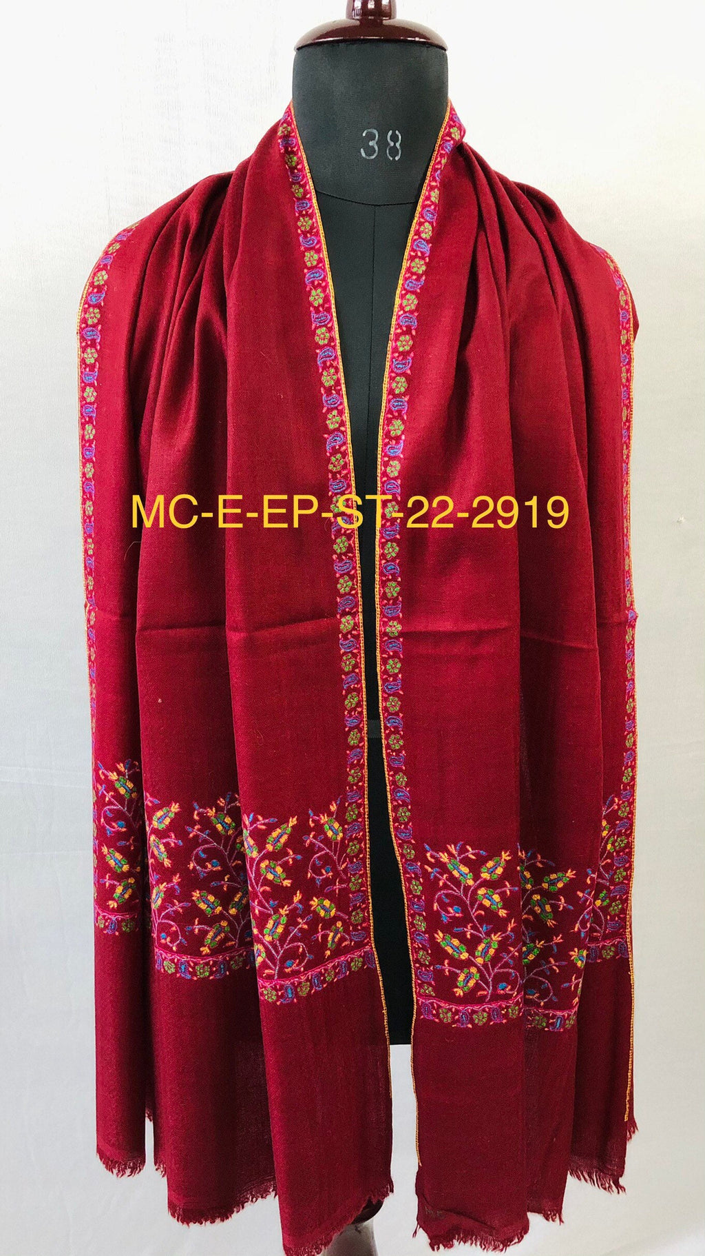 Floral Pashmina cyber monday Traditional Mughal Motif Handcrafted Palla Red Real Cashmere Pashmina Stole Scarf Shawl - Mehraj Crafts 
