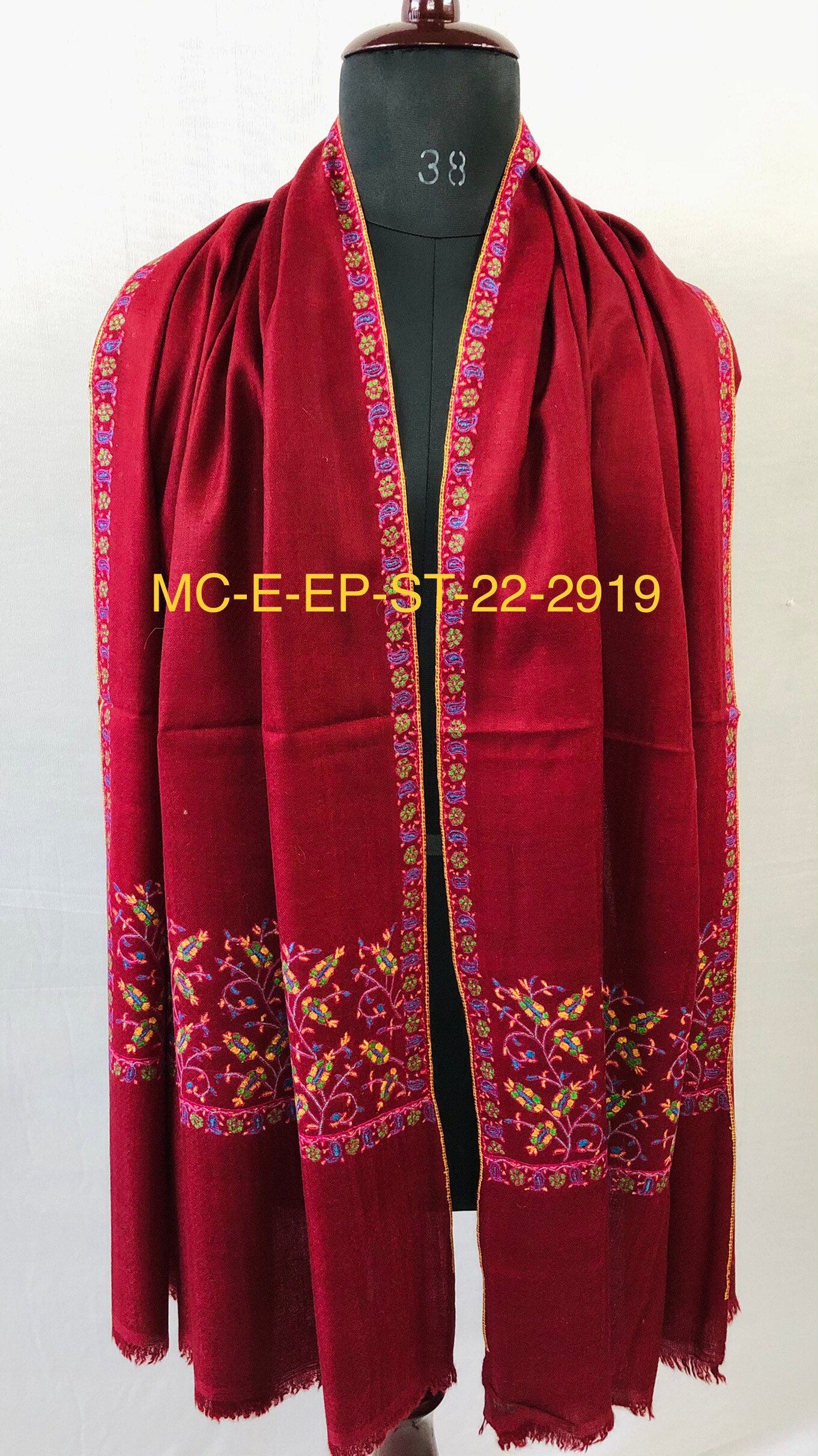 Floral Pashmina cyber monday Traditional Mughal Motif Handcrafted Palla Red Real Cashmere Pashmina Stole Scarf Shawl - Mehraj Crafts 