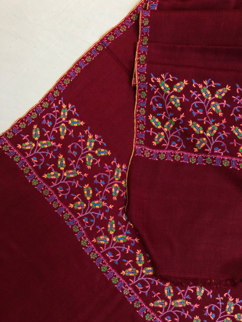 Floral Pashmina cyber monday Traditional Mughal Motif Handcrafted Palla Red Real Cashmere Pashmina Stole Scarf Shawl - Mehraj Crafts 