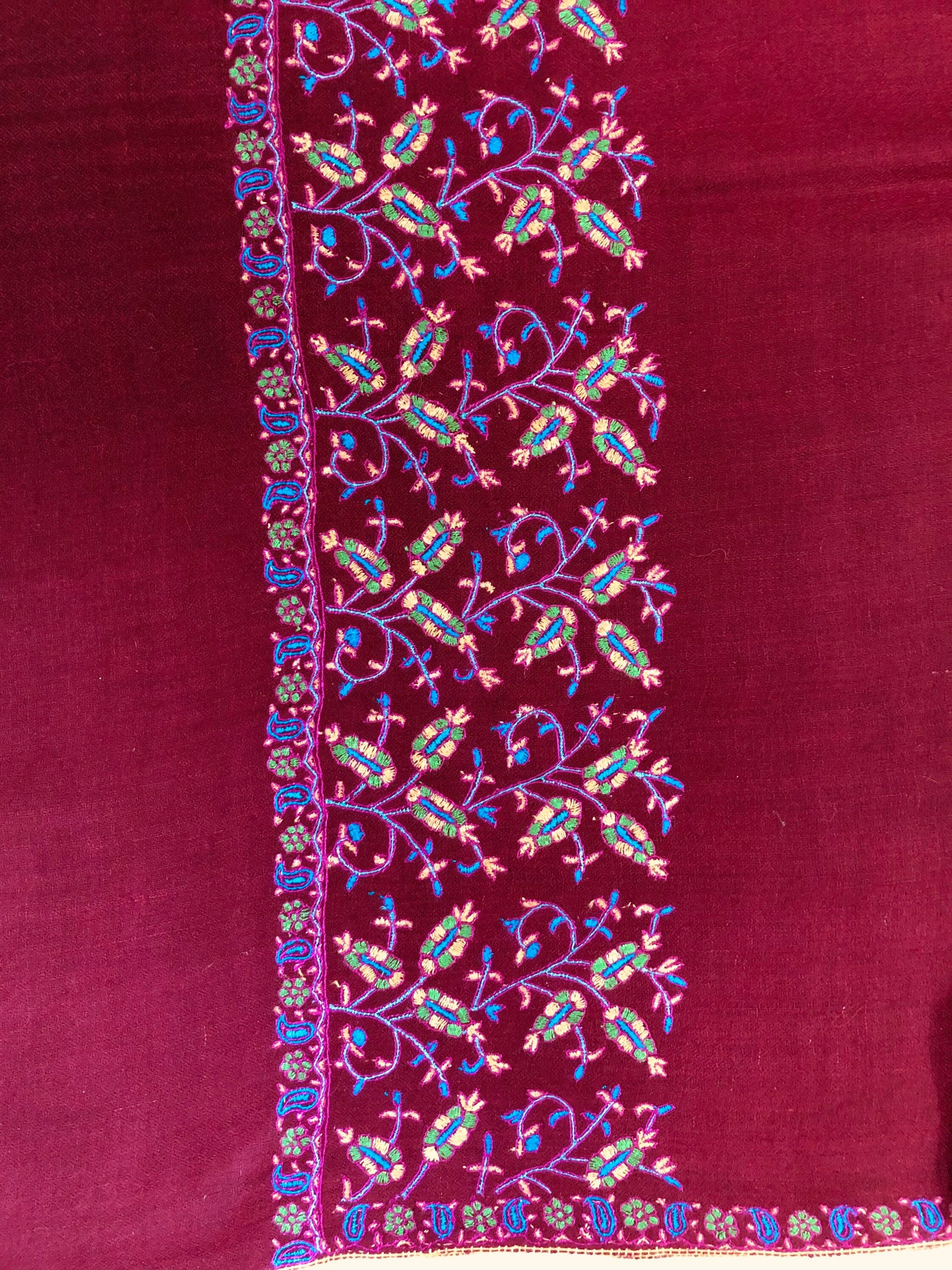 Floral Pashmina cyber monday Traditional Mughal Motif Handcrafted Palla Red Real Cashmere Pashmina Stole Scarf Shawl - Mehraj Crafts 