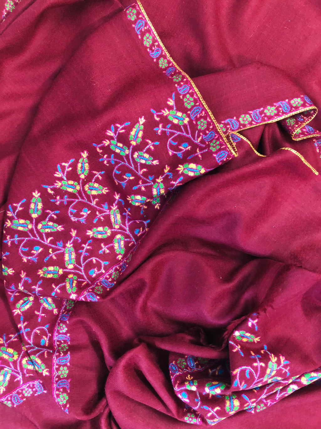 Floral Pashmina cyber monday Traditional Mughal Motif Handcrafted Palla Red Real Cashmere Pashmina Stole Scarf Shawl - Mehraj Crafts 