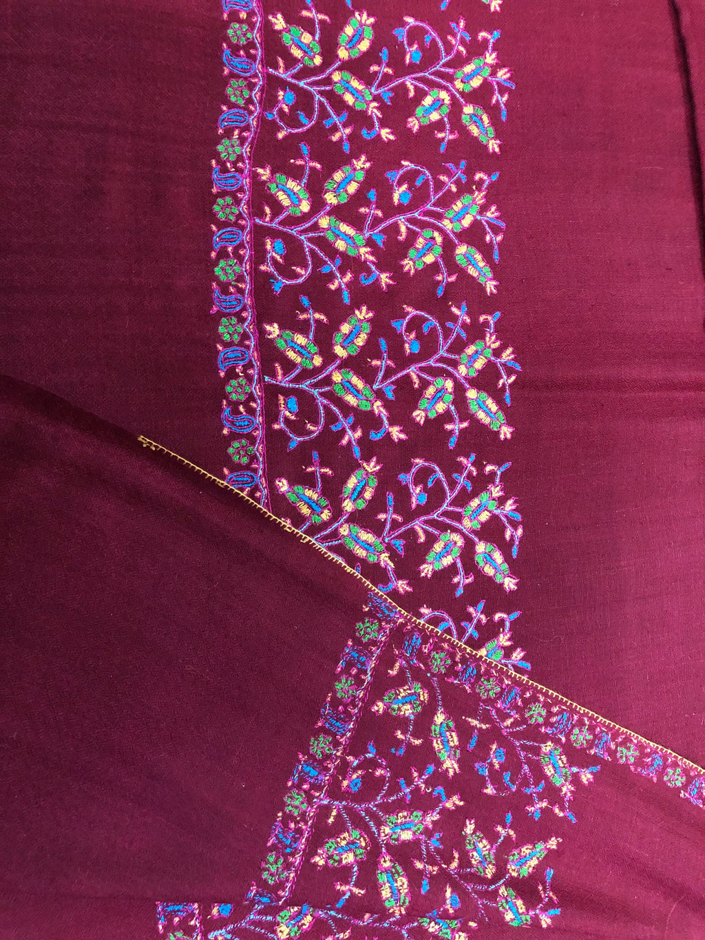 Floral Pashmina cyber monday Traditional Mughal Motif Handcrafted Palla Red Real Cashmere Pashmina Stole Scarf Shawl - Mehraj Crafts 