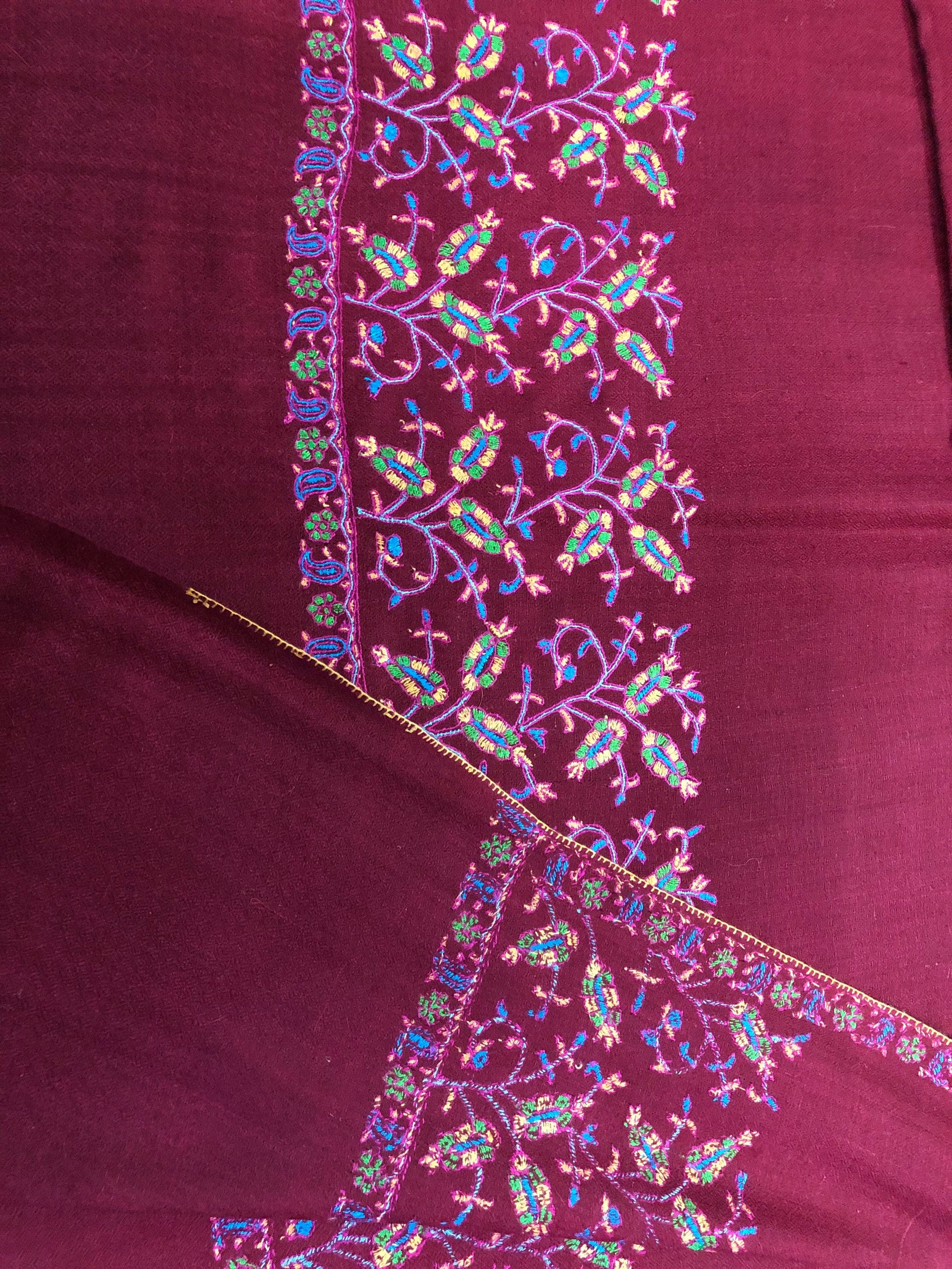 Floral Pashmina cyber monday Traditional Mughal Motif Handcrafted Palla Red Real Cashmere Pashmina Stole Scarf Shawl - Mehraj Crafts 