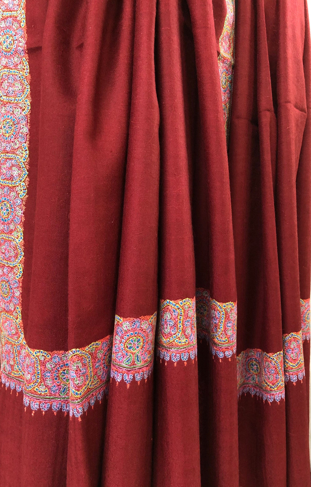 GI Sozani Handcrafted Tibetan Red Cashmere Pashmina Shawl: Sozni Embroidery 100 x 200 cms