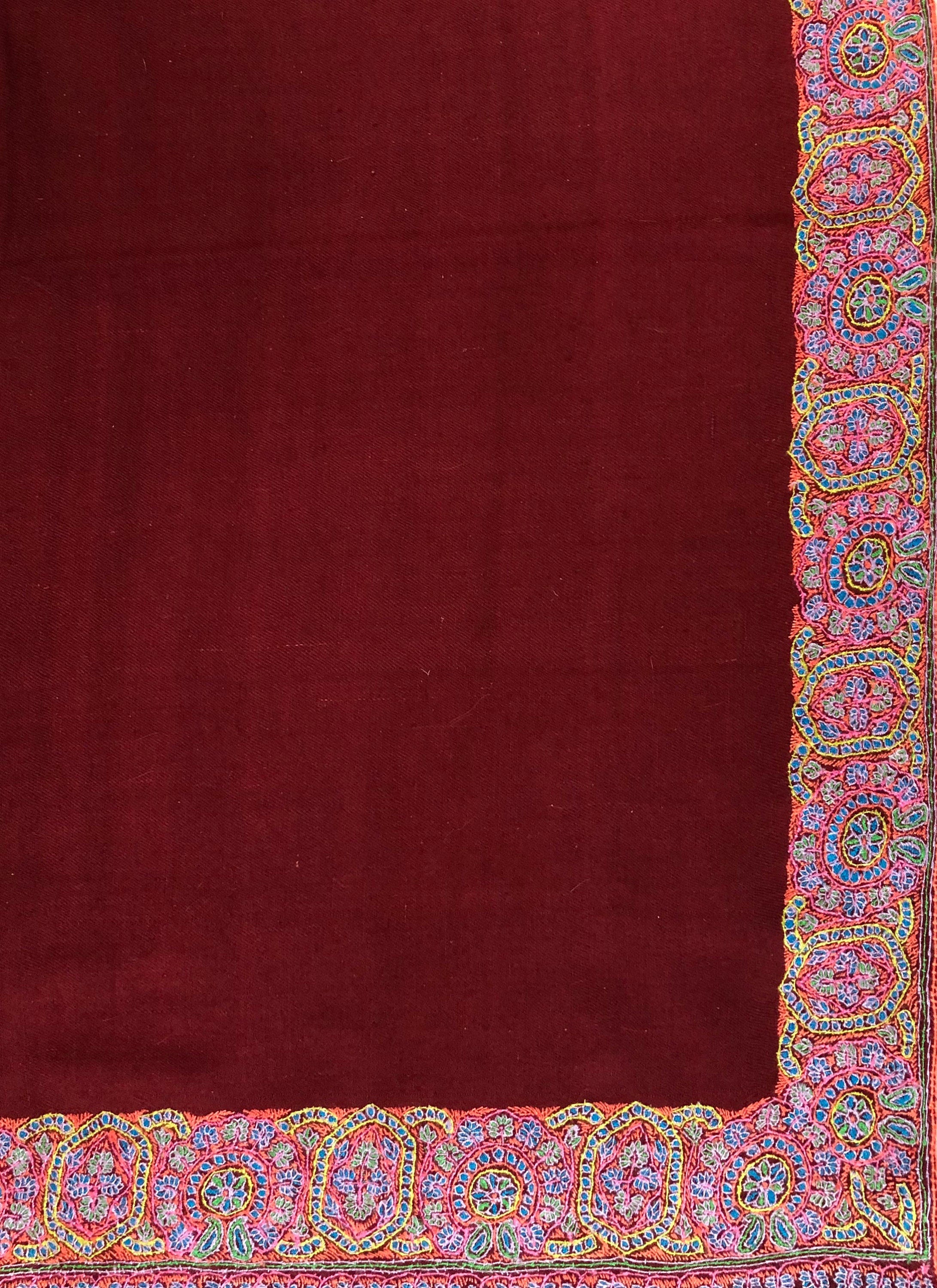 GI Sozani Handcrafted Tibetan Red Cashmere Pashmina Shawl: Sozni Embroidery 100 x 200 cms