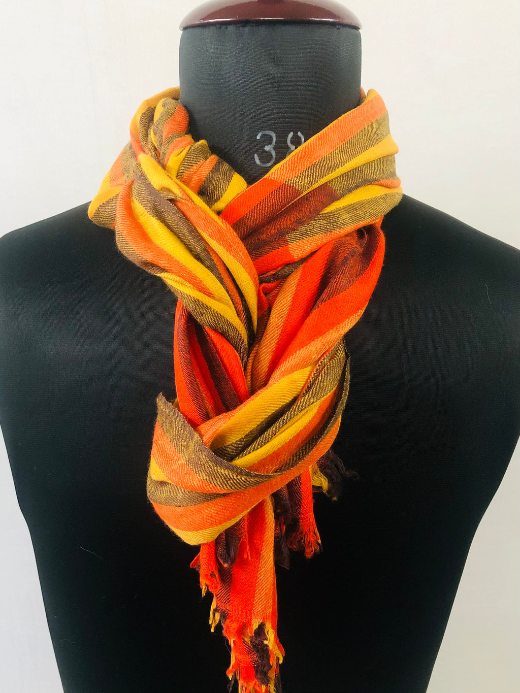 Gold Fusion Bengal Stripes Handwoven Real Cashmere Pashmina Stole Scarf - Mehraj Crafts 