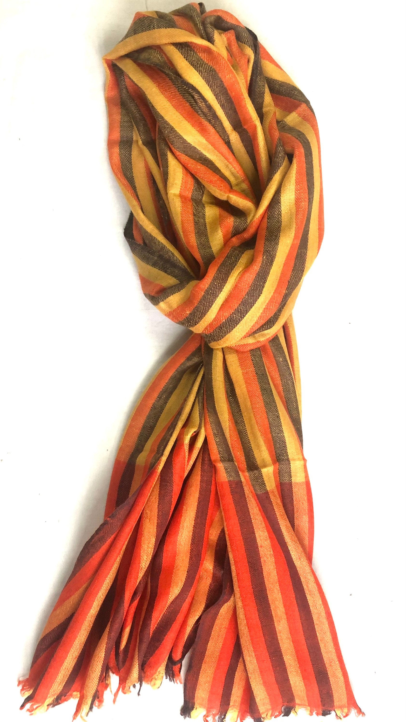 Gold Fusion Bengal Stripes Handwoven Real Cashmere Pashmina Stole/Scarf/70*200 cm