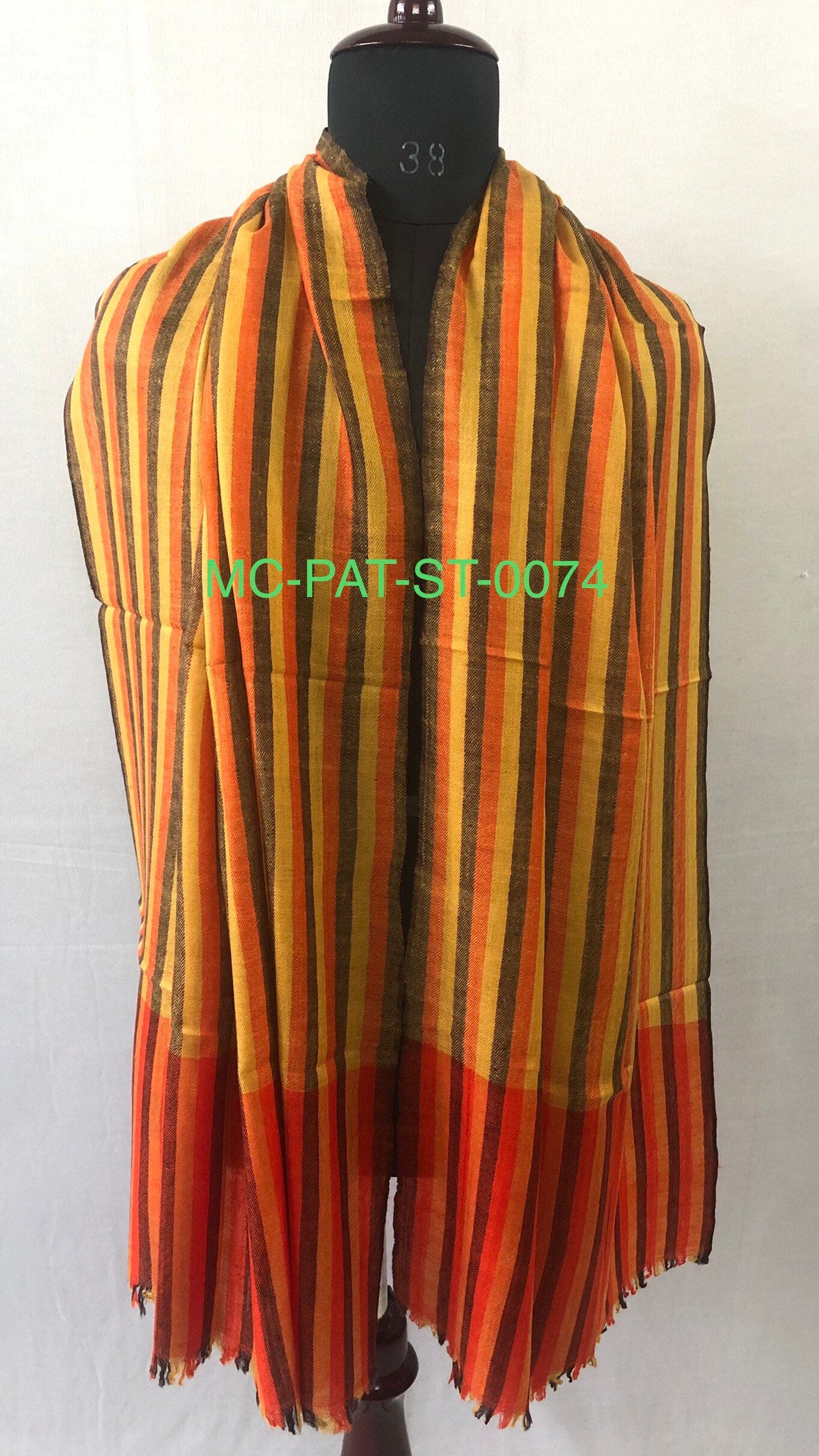 Gold Fusion Bengal Stripes Handwoven Real Cashmere Pashmina Stole Scarf - Mehraj Crafts 