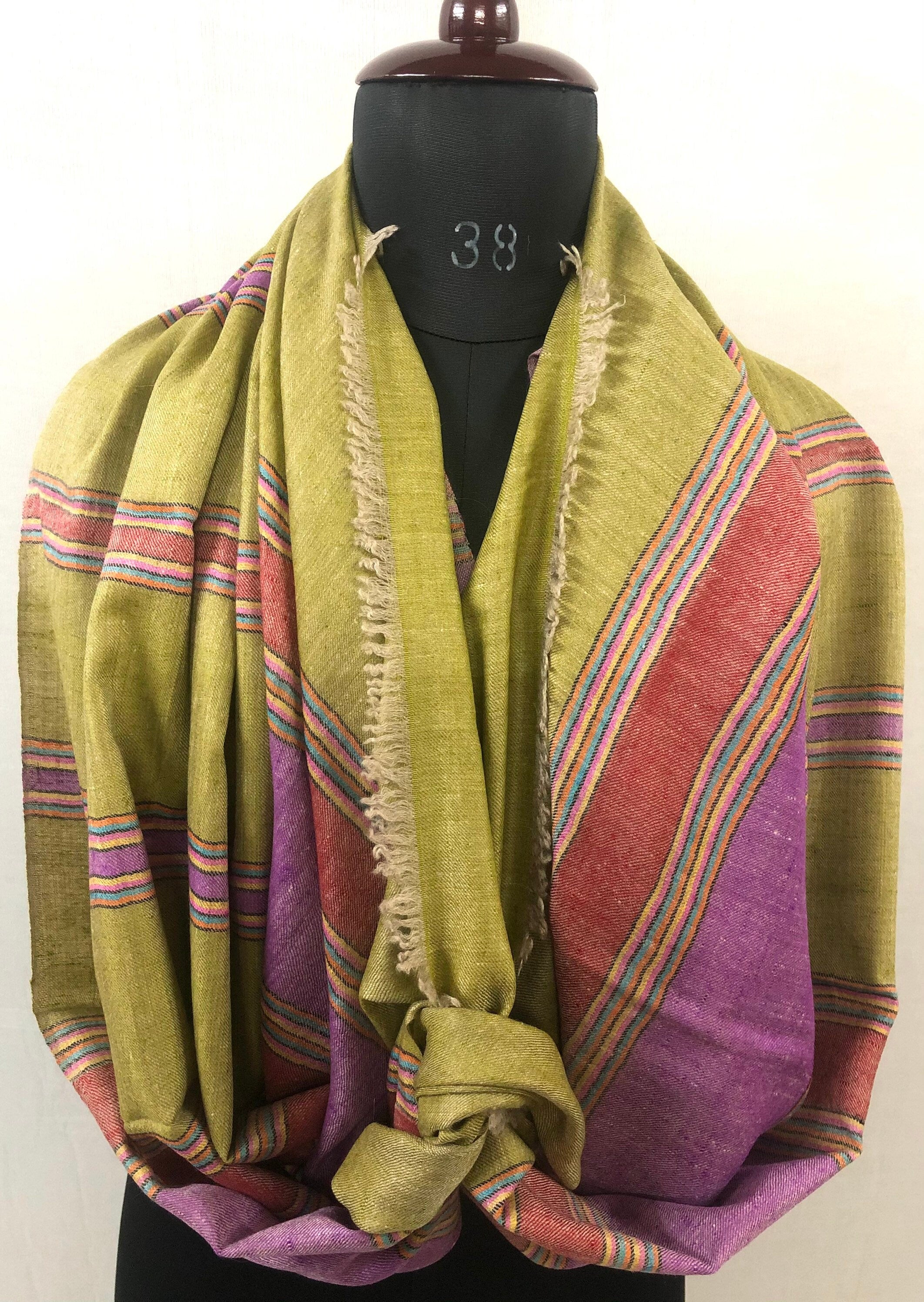 Gift father Oasis Cabana Stripes Handmade Real Cashmere Pashmina Stole Scarf - Mehraj Crafts 
