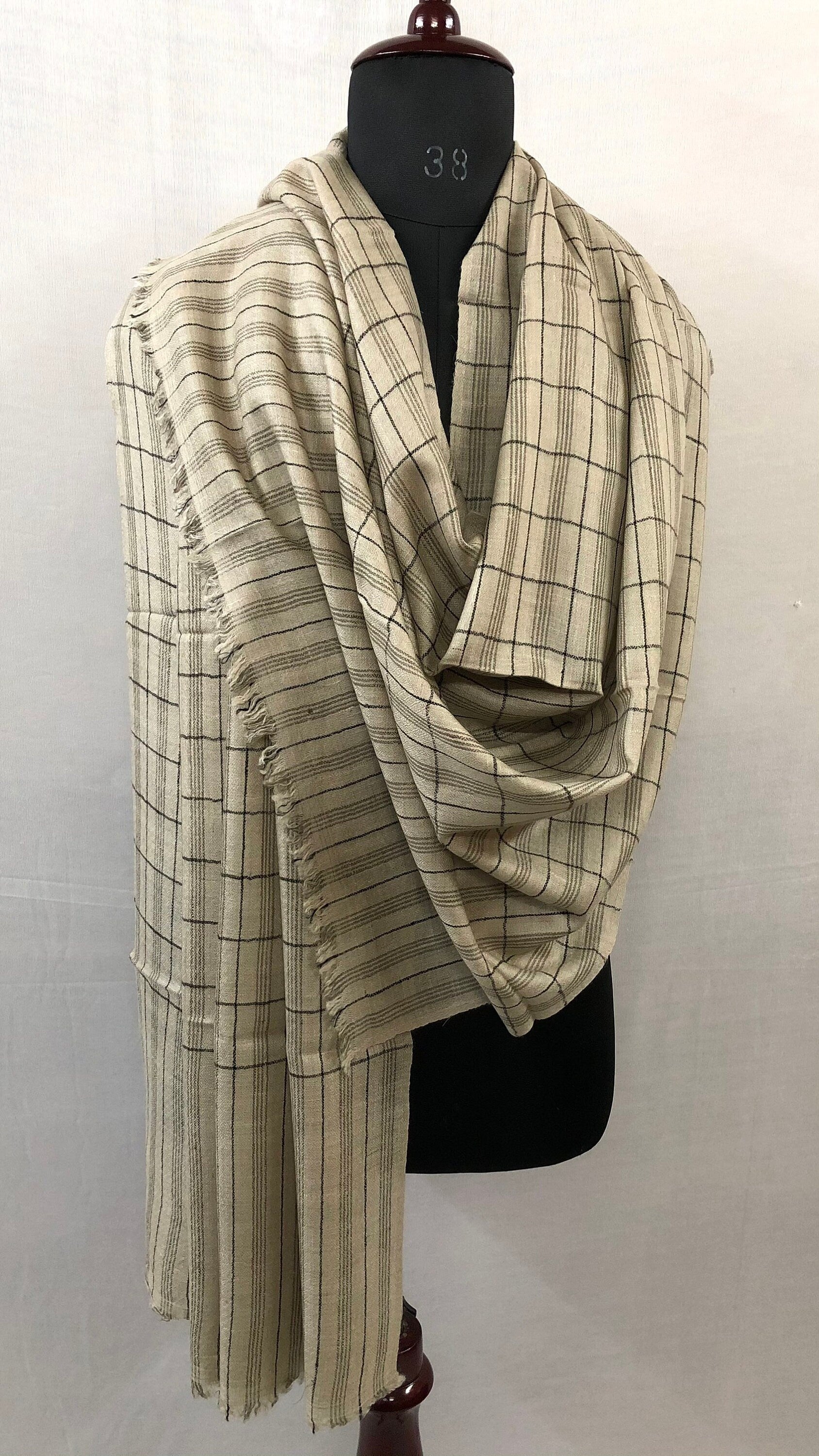 Handmade Cashmere Pashmina Stole: Graph Check Scarf, 70x200cm