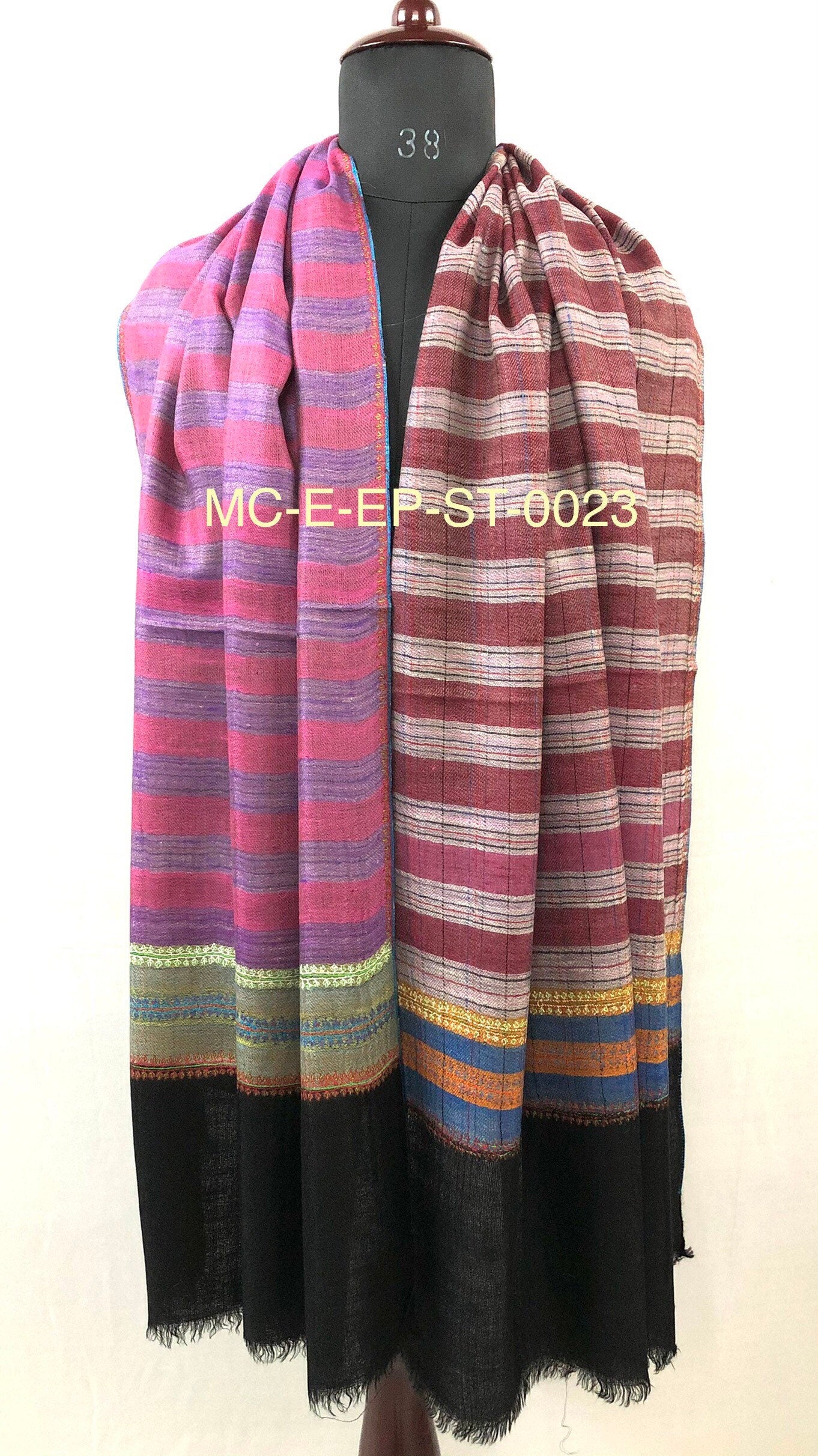 teacher gift Multicoloured Breton Stripes Hand Embroidered Real Cashmere Pashmina Stole Scarf Shawl - Mehraj Crafts 