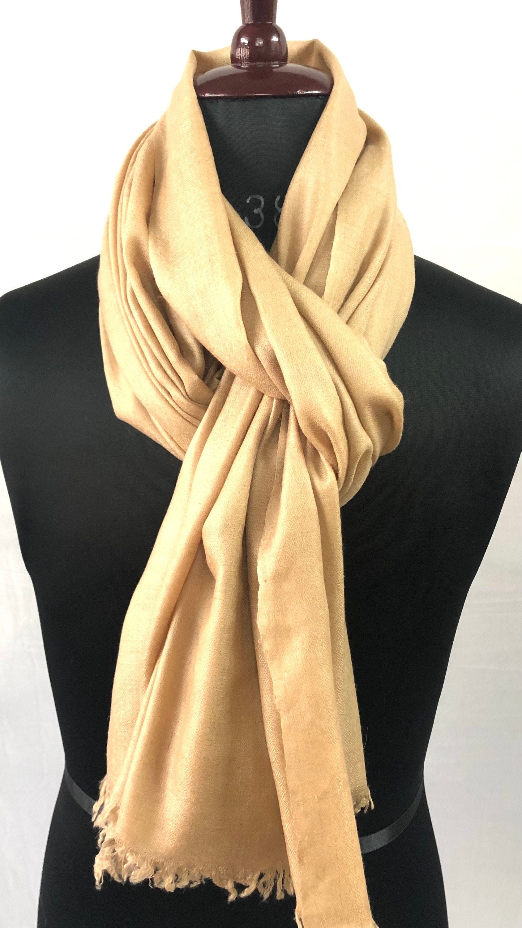 Cashmere Scarf Apricot Cream Handmade Pure Cashmere Pashmina Stole Shawl Scarf - Mehraj Crafts 