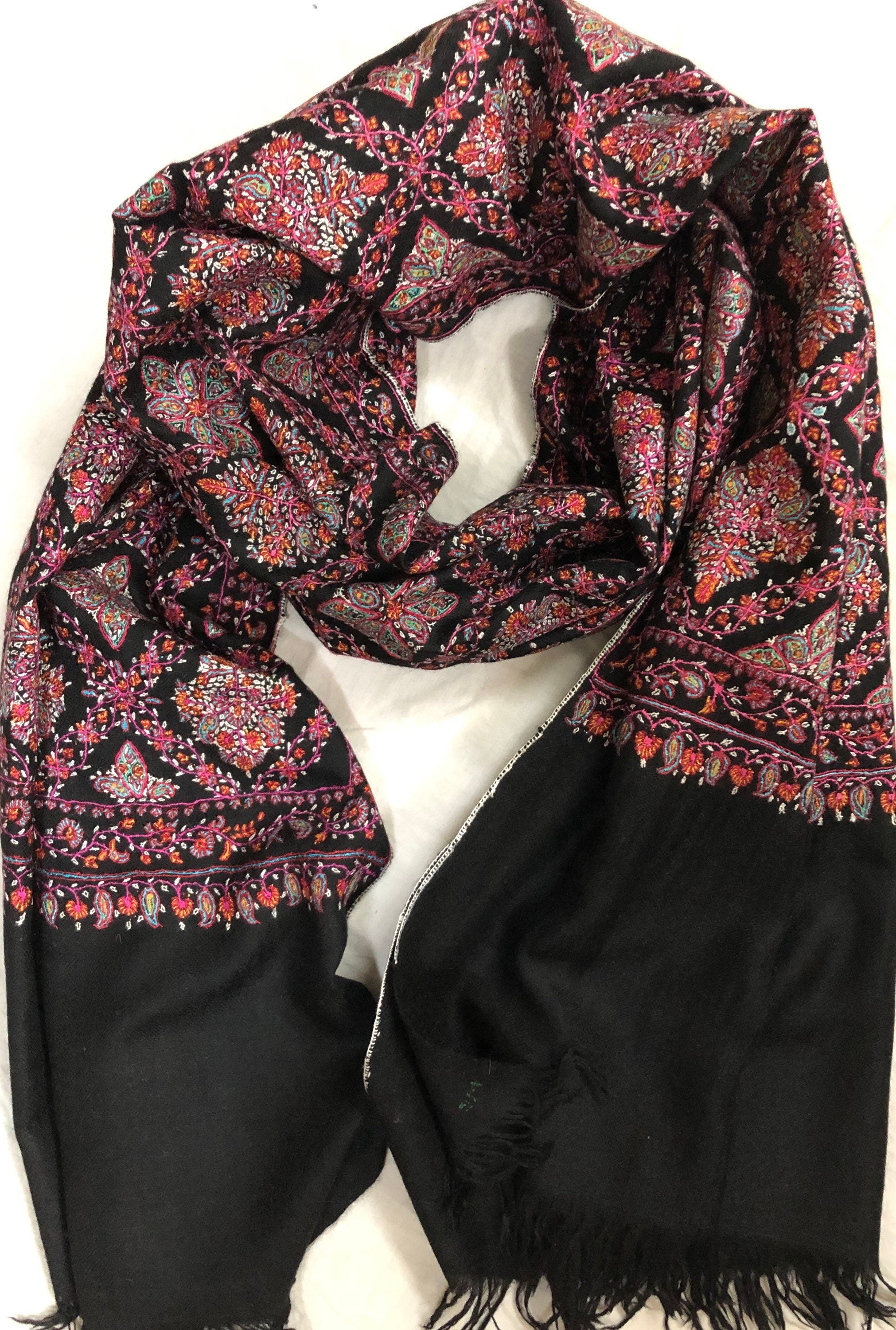 teacher gift Hand Woven and Hand Embroidered Ladakhi Pashmina Cashmere Sozni Jamawar Stoke Shawl - Mehraj Crafts 