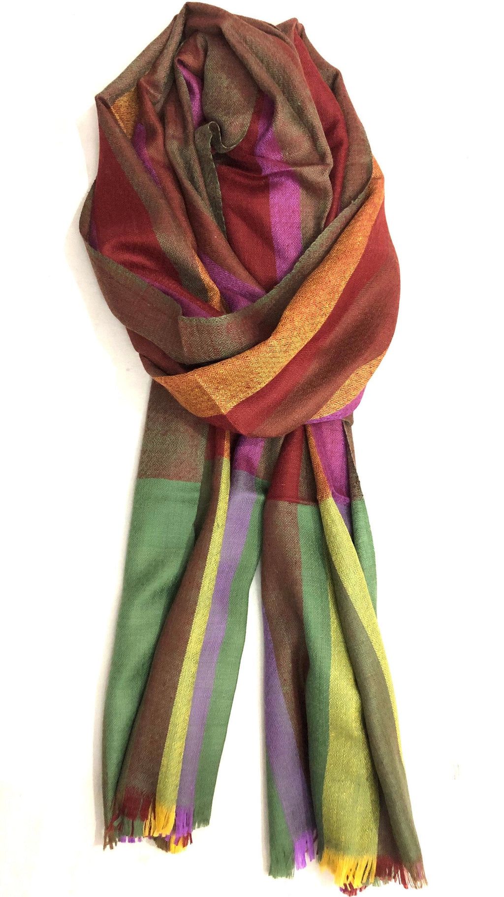 Striped Cashmere Pashmina Scarf, Handwoven Ladakhi Stole 70x200 cms