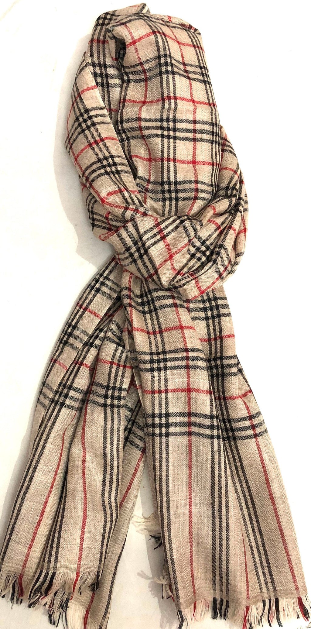 Handmade Gift Natural Plaid Handmade Genuine Cashmere Pashmina Stole Scarf - Mehraj Crafts 