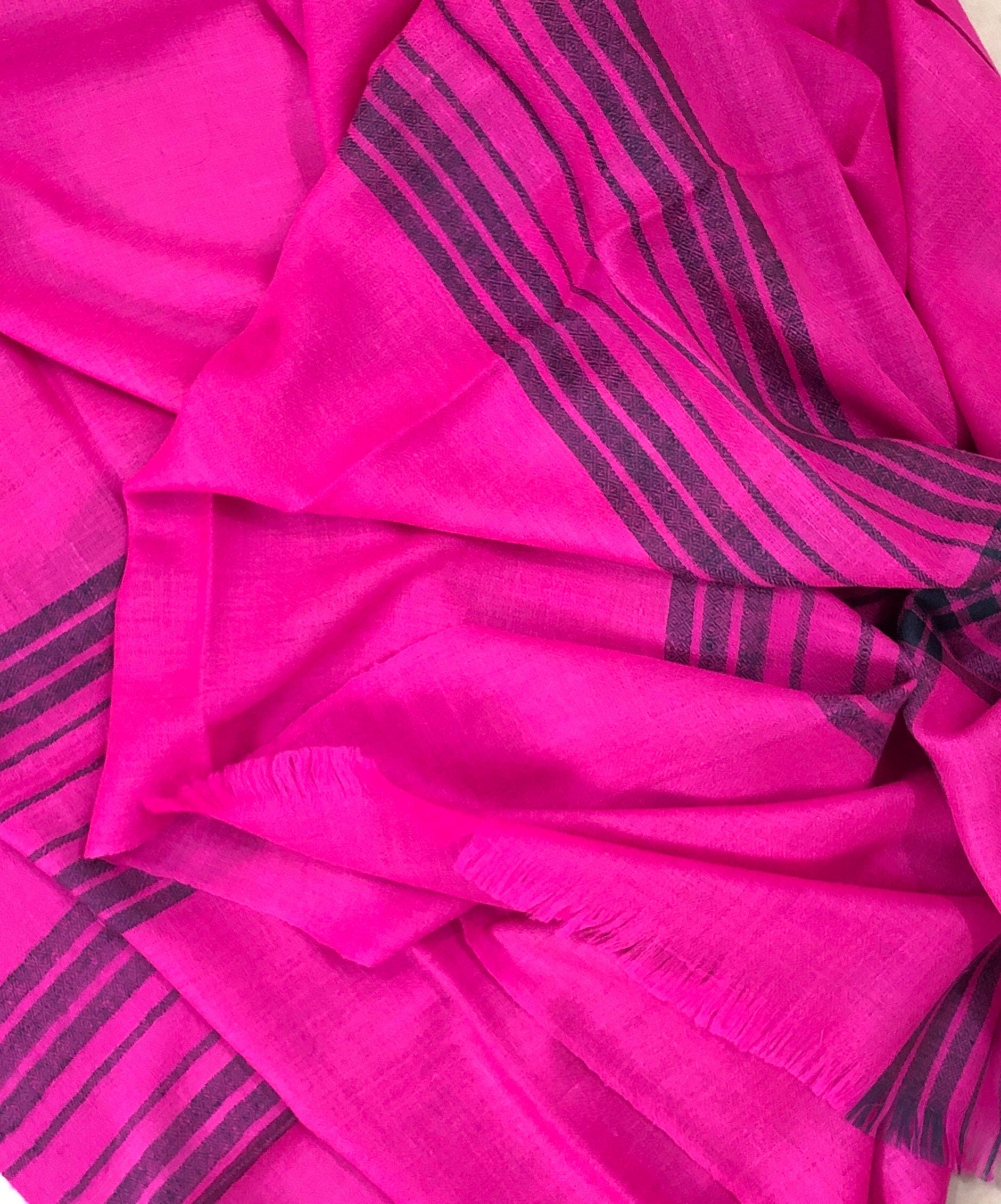 Handmade Super Pink Blue Stripes Handmade Cashmere Pashmina Stole Scarf - Mehraj Crafts 