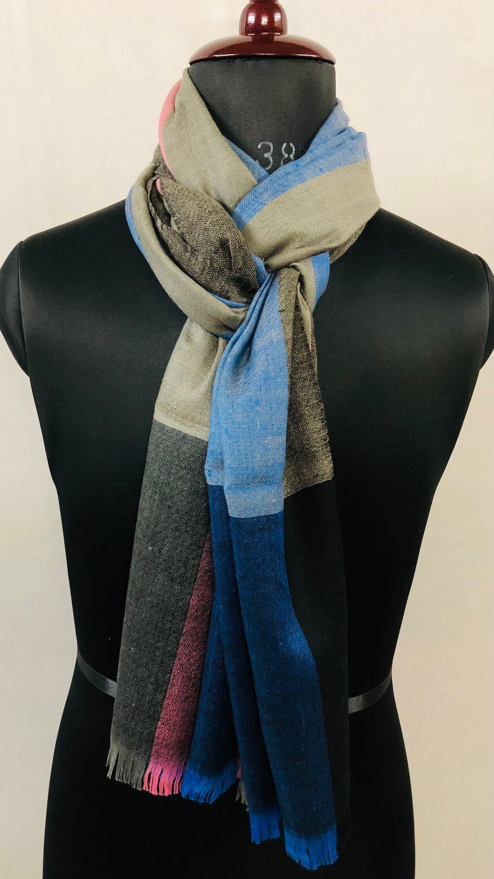 Gift father Chevron Stripes Handwoven Real Cashmere Pashmina Stole Scarf - Mehraj Crafts 