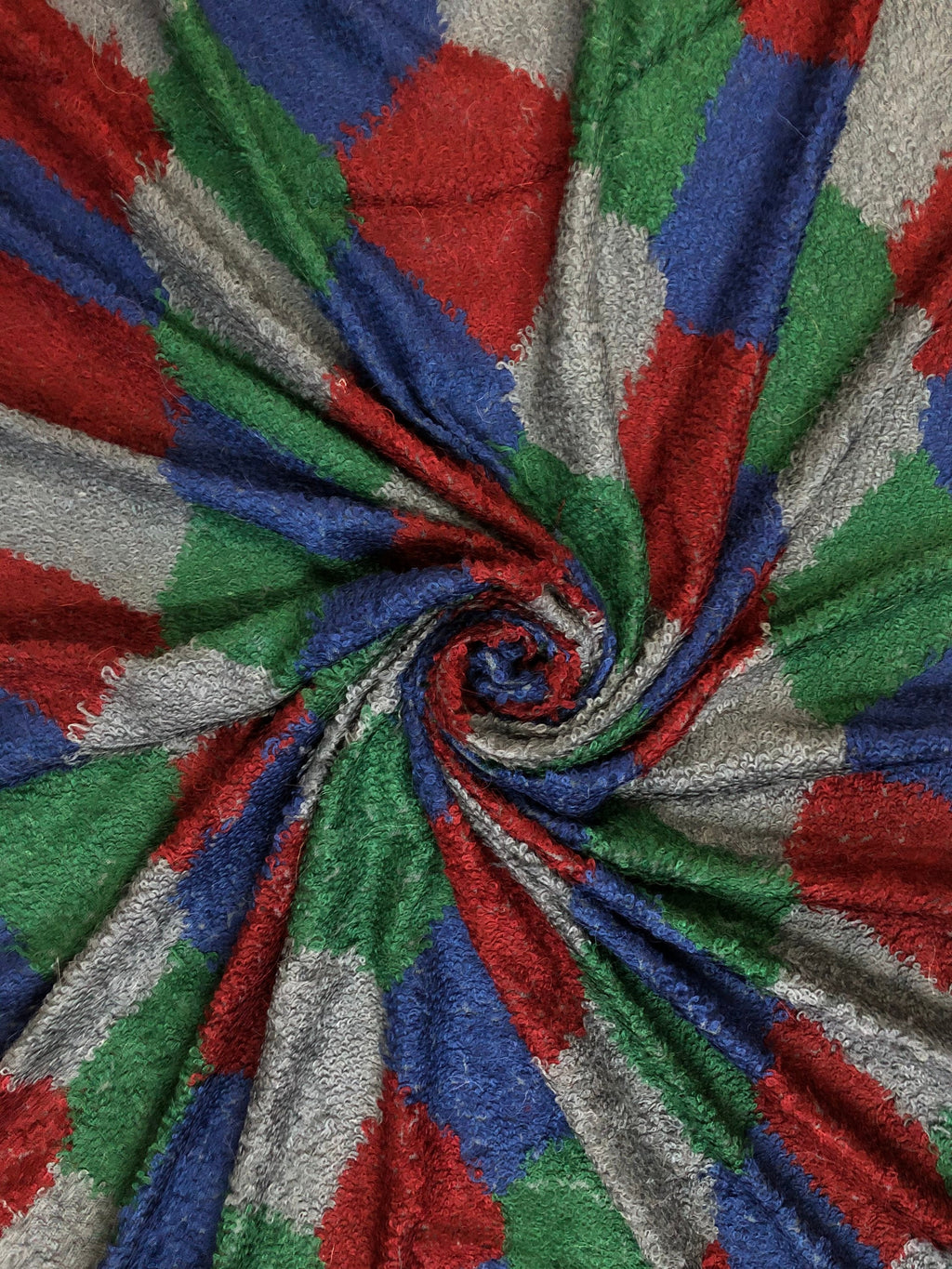 Blue-Grey Towel Weave Harlequin Check Hand Woven Real Ladakhi Cashmere Pashmina Wrap Shawl - Mehraj Crafts 