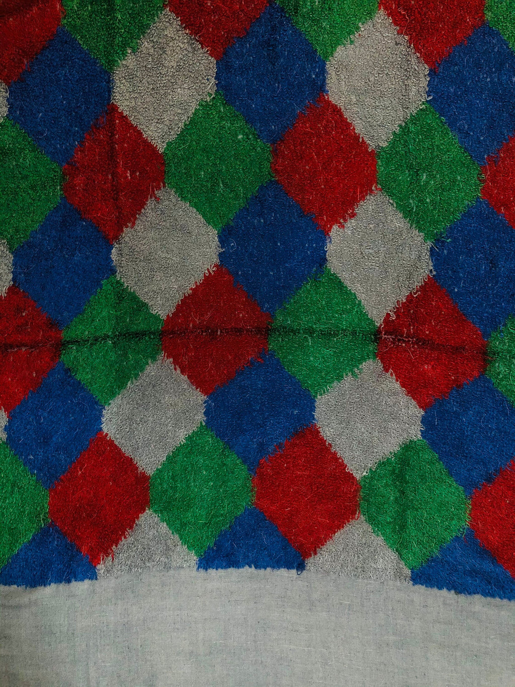 Blue-Grey Towel Weave Harlequin Check Hand Woven Real Ladakhi Cashmere Pashmina Wrap Shawl - Mehraj Crafts 