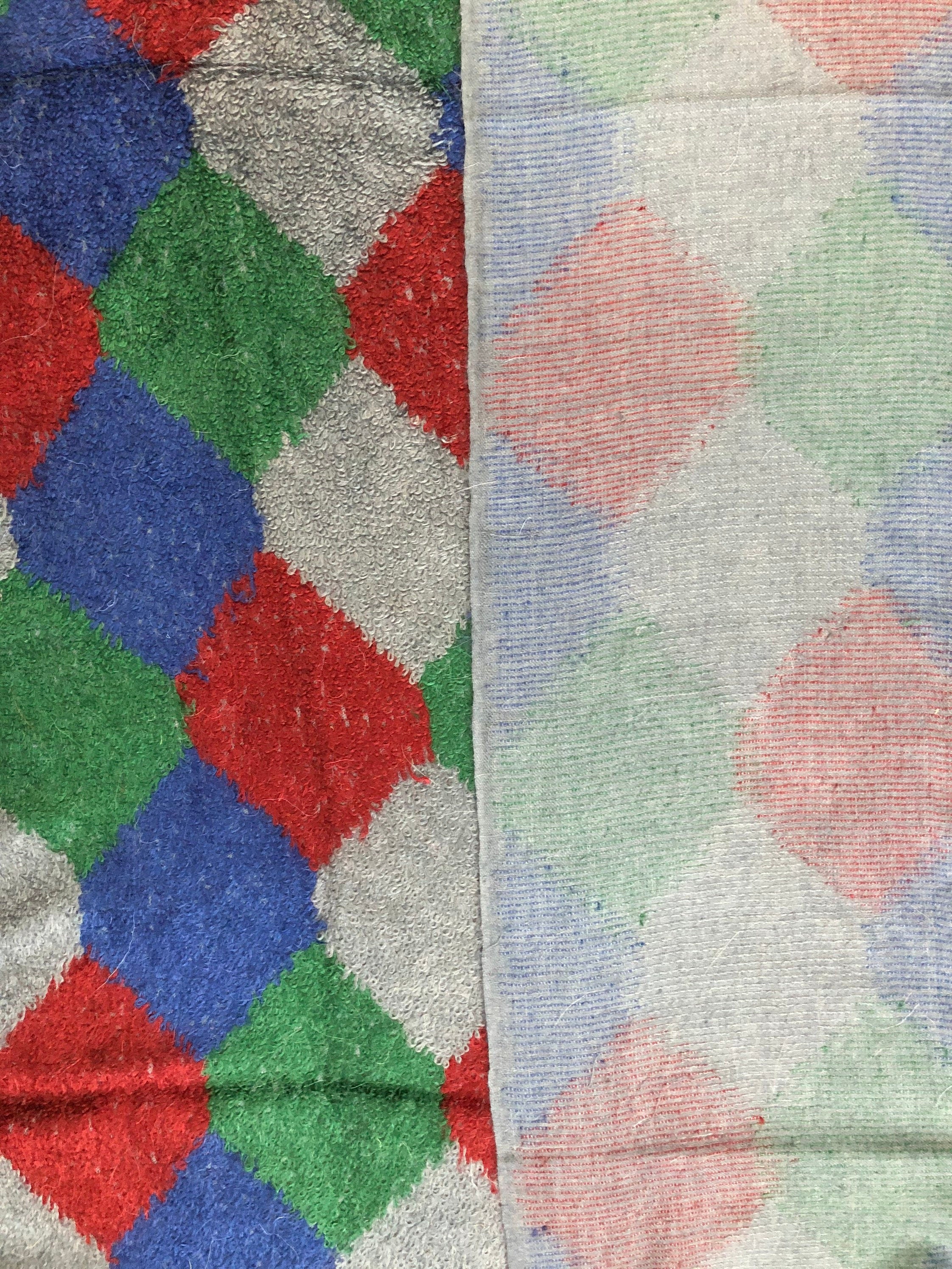 Blue-Grey Towel Weave Harlequin Check Hand Woven Real Ladakhi Cashmere Pashmina Wrap Shawl - Mehraj Crafts 