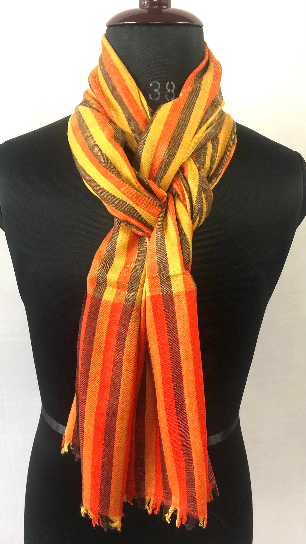 Gold Fusion Bengal Stripes Handwoven Real Cashmere Pashmina Stole Scarf - Mehraj Crafts 