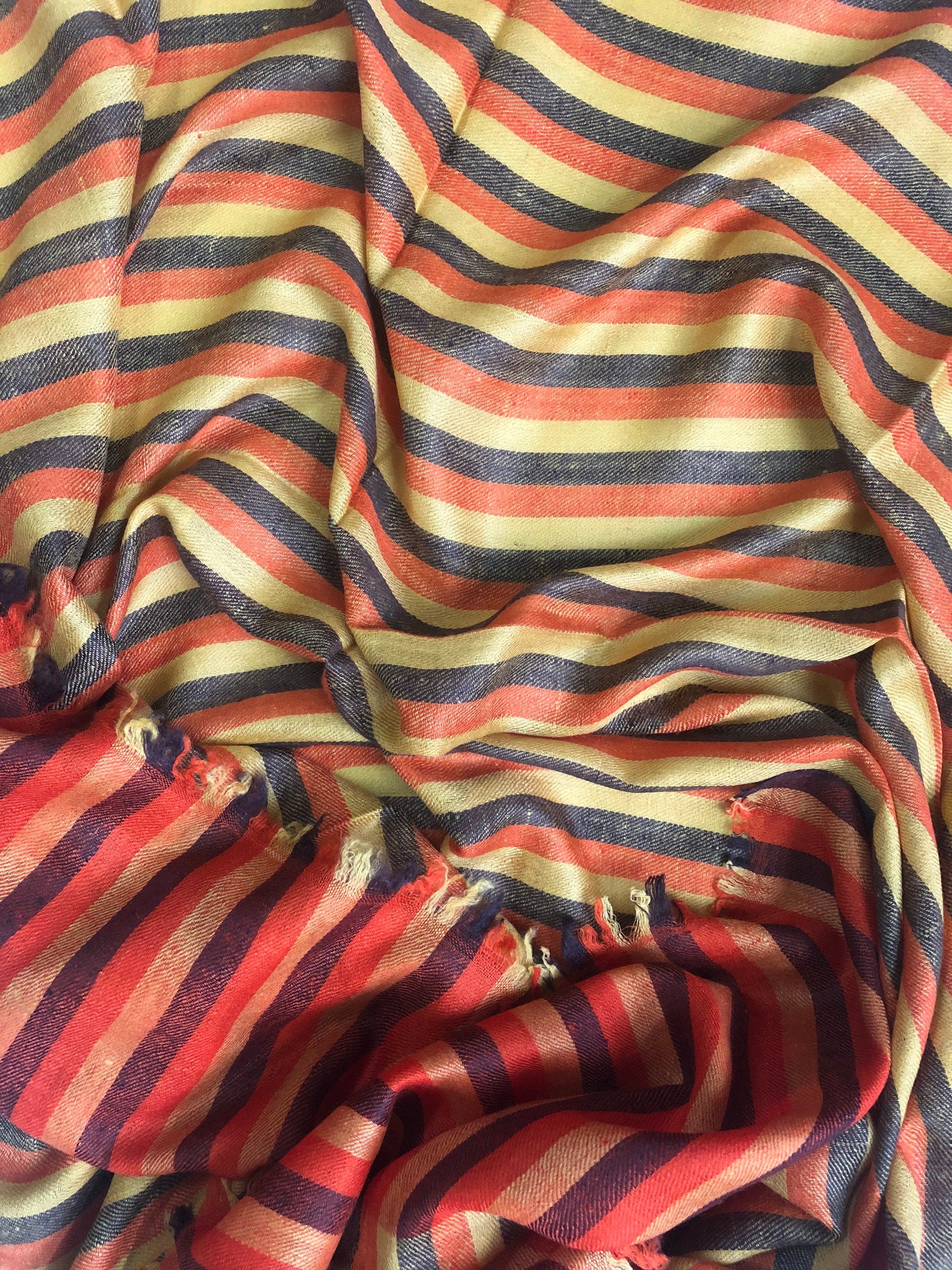 Gold Fusion Bengal Stripes Handwoven Real Cashmere Pashmina Stole Scarf - Mehraj Crafts 