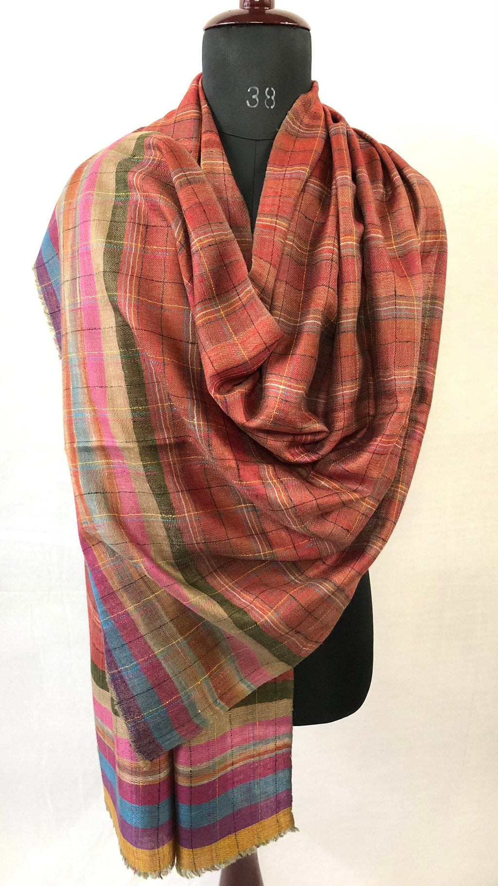Handmade Royal Stewart Cashmere Pashmina Scarf: Reversible Striped Stole