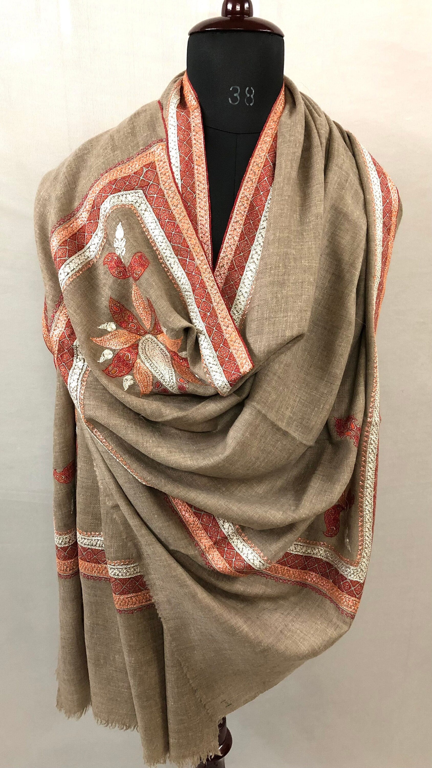 teacher gift GI Certified Khudrang Natural Luxury Hand Embroidered Tilla Work With Sozni Embroidery Real Cashmere Pashmina Shawl - Mehraj Crafts 