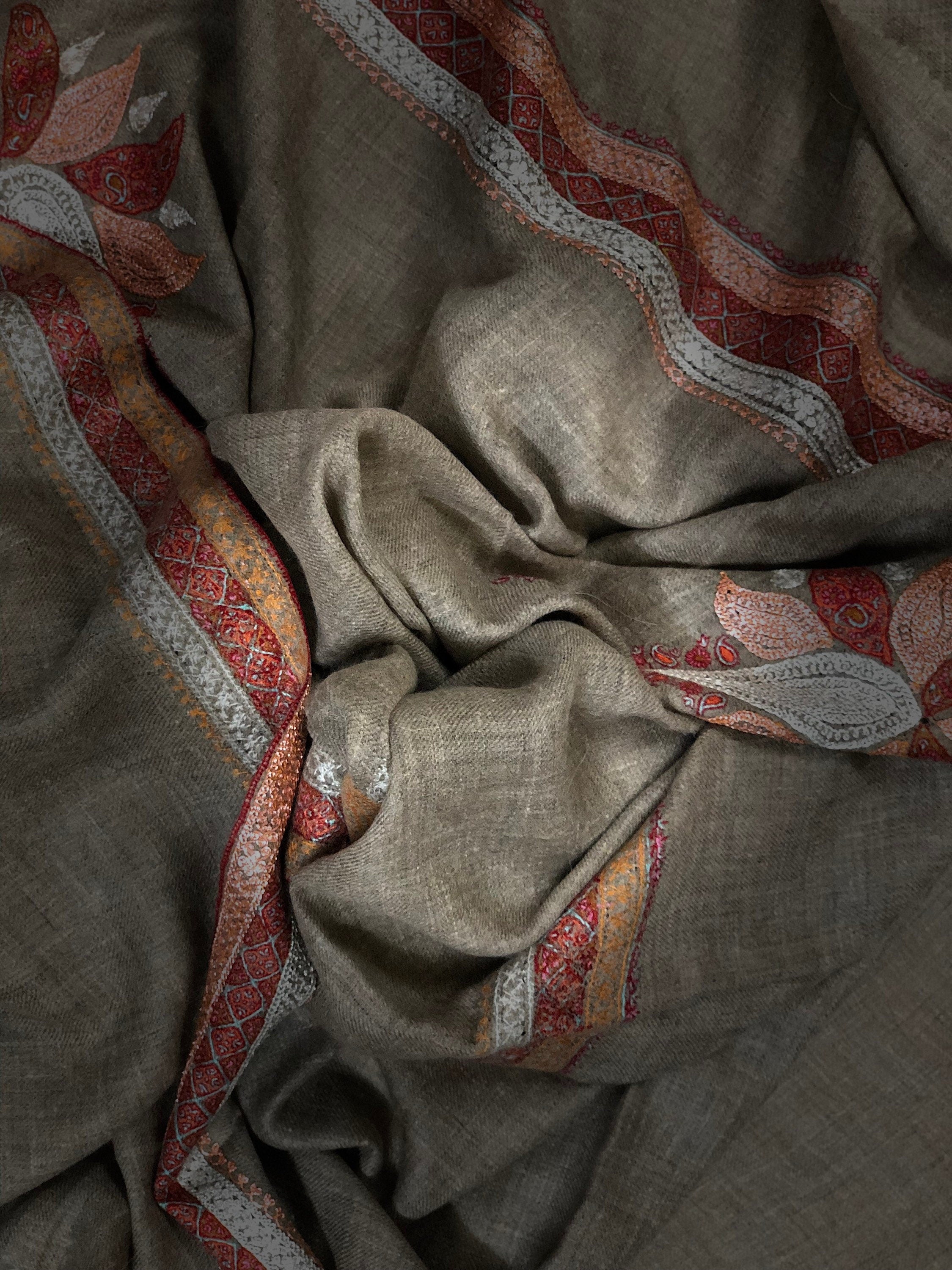 teacher gift GI Certified Khudrang Natural Luxury Hand Embroidered Tilla Work With Sozni Embroidery Real Cashmere Pashmina Shawl - Mehraj Crafts 