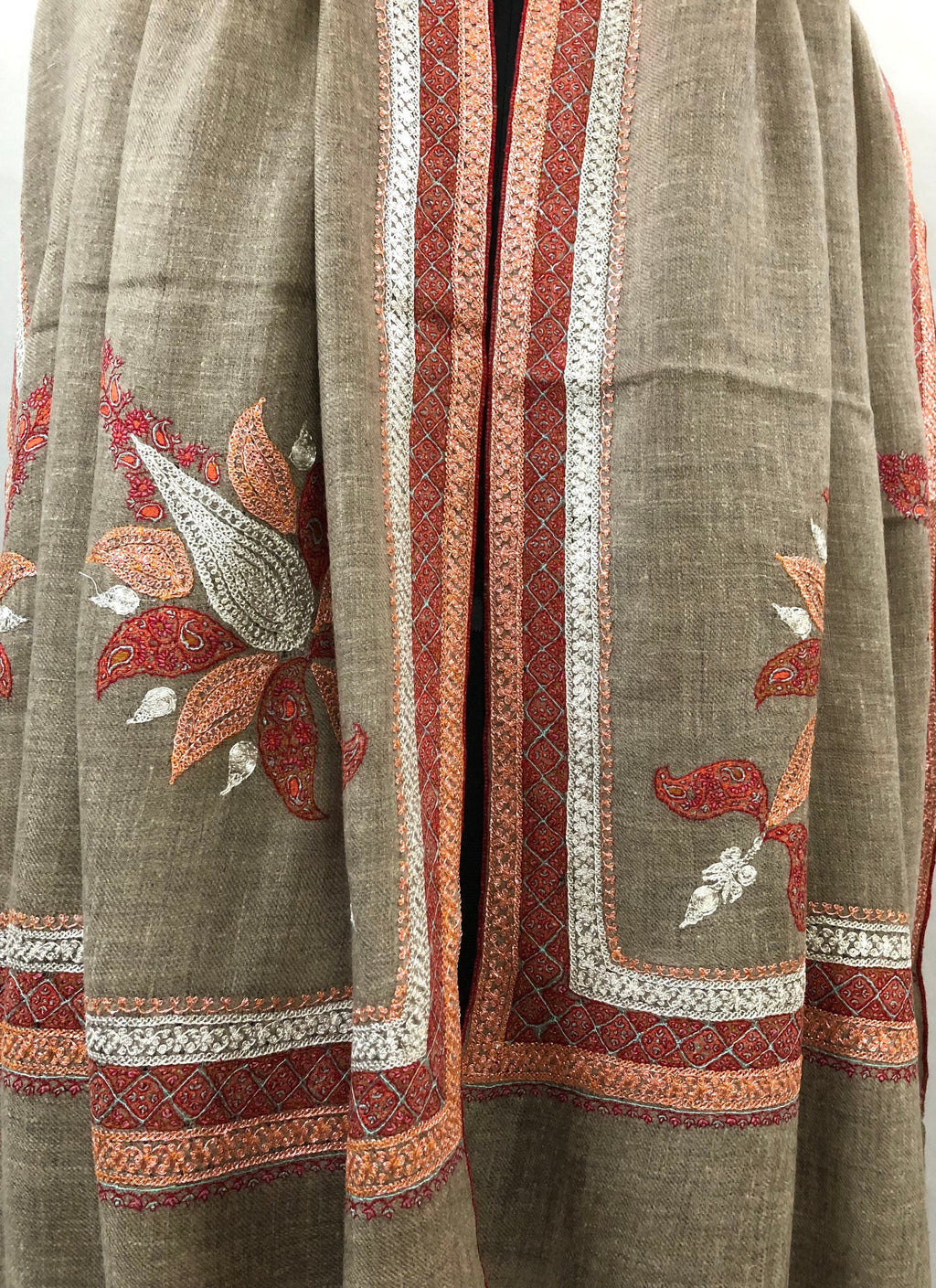 teacher gift GI Certified Khudrang Natural Luxury Hand Embroidered Tilla Work With Sozni Embroidery Real Cashmere Pashmina Shawl - Mehraj Crafts 