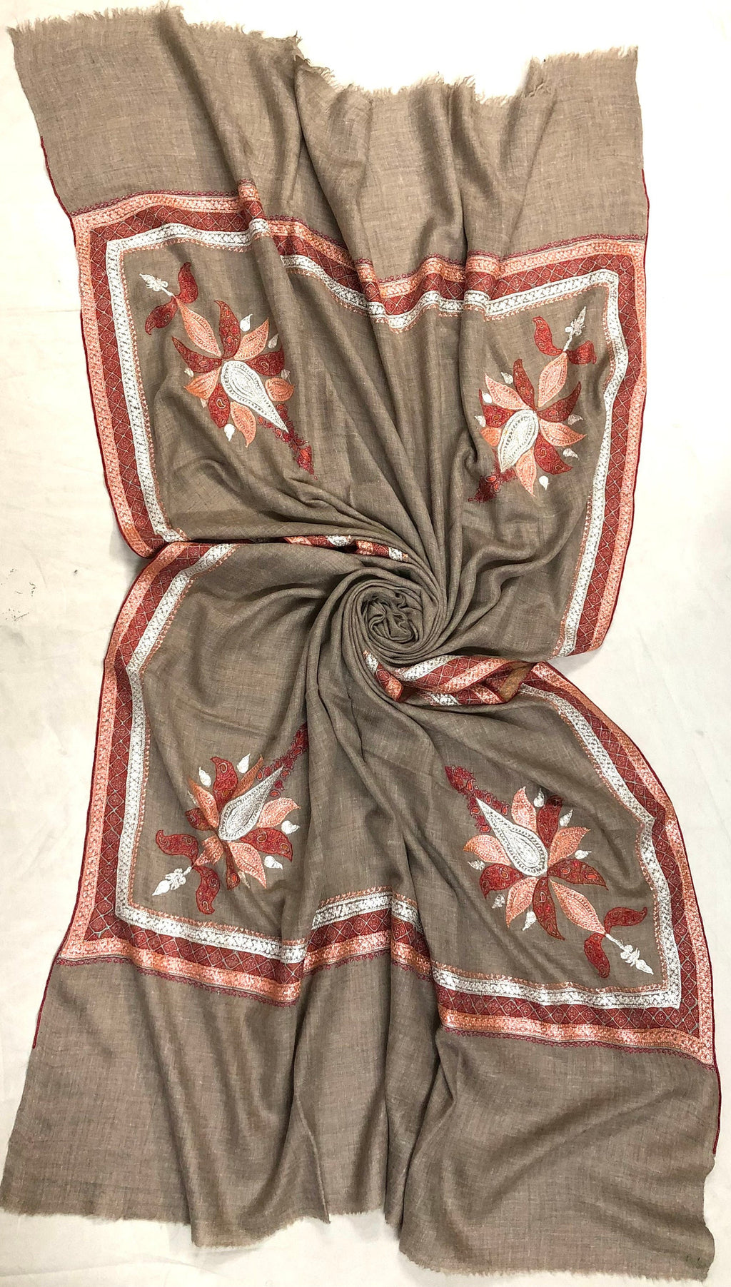 teacher gift GI Certified Khudrang Natural Luxury Hand Embroidered Tilla Work With Sozni Embroidery Real Cashmere Pashmina Shawl - Mehraj Crafts 