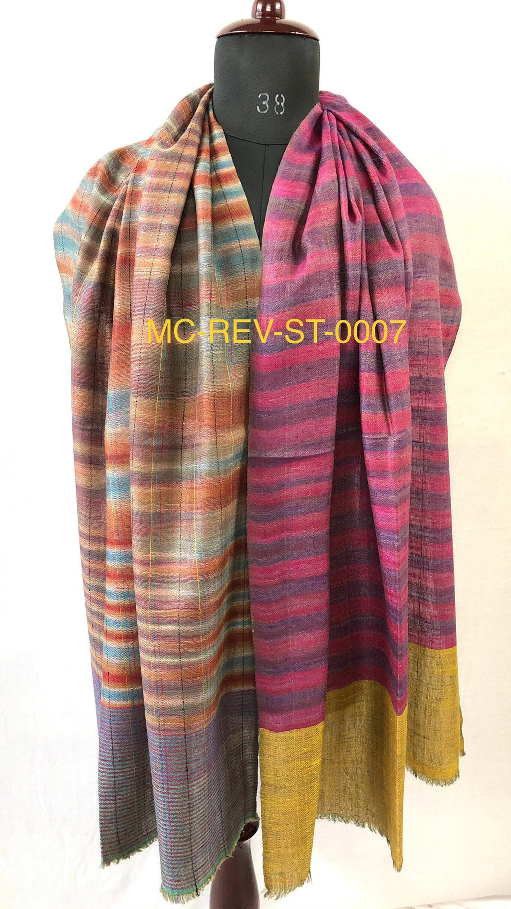 Reversible Cashmere Pashmina Stole: Ikkat Check & Breton Stripes