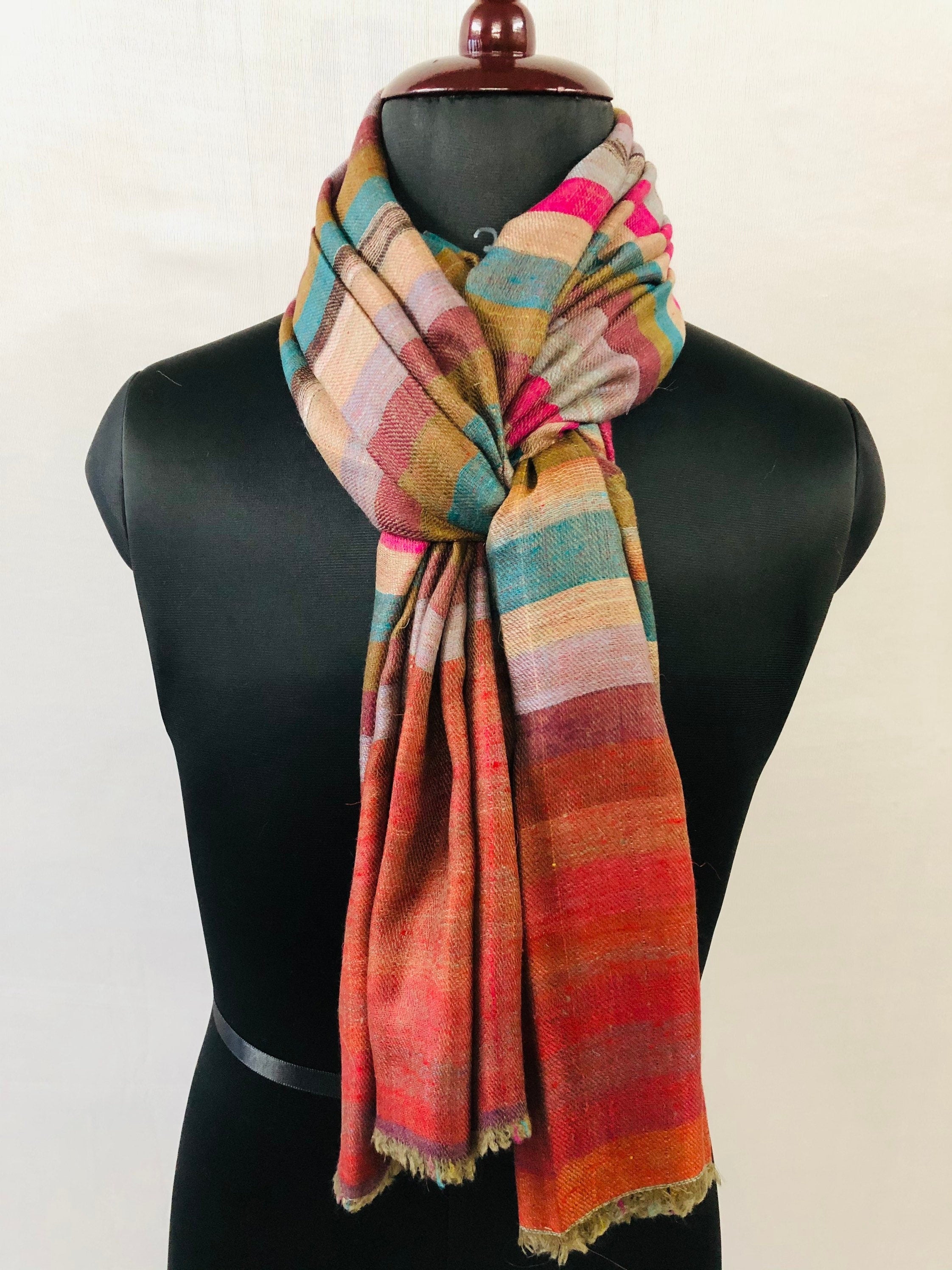 Handmade Royal Stewart Cashmere Pashmina Scarf: Reversible Striped Stole