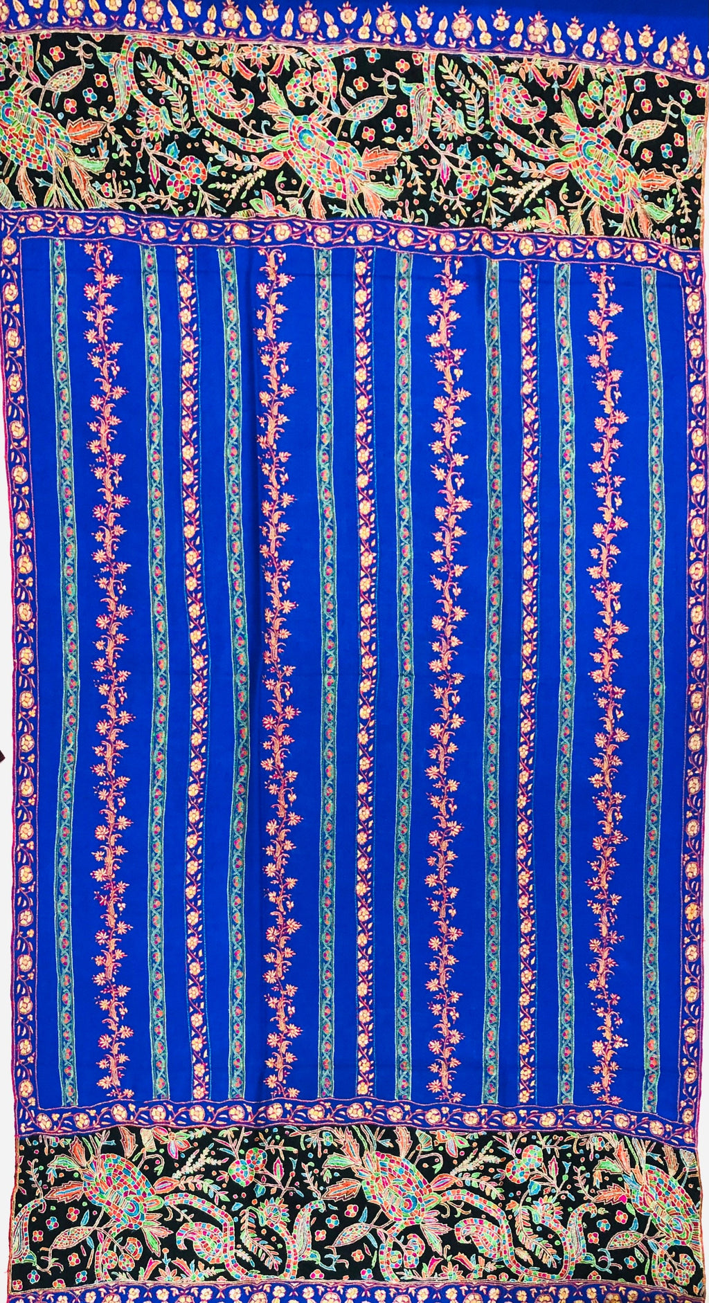 GI Handcrafted Snorkel Blue Fine Kani Kar Paisley Tree Pattern Embroidery Handwoven Real  Ladakhi Cashmere Pashmina Shawl - Mehraj Crafts 