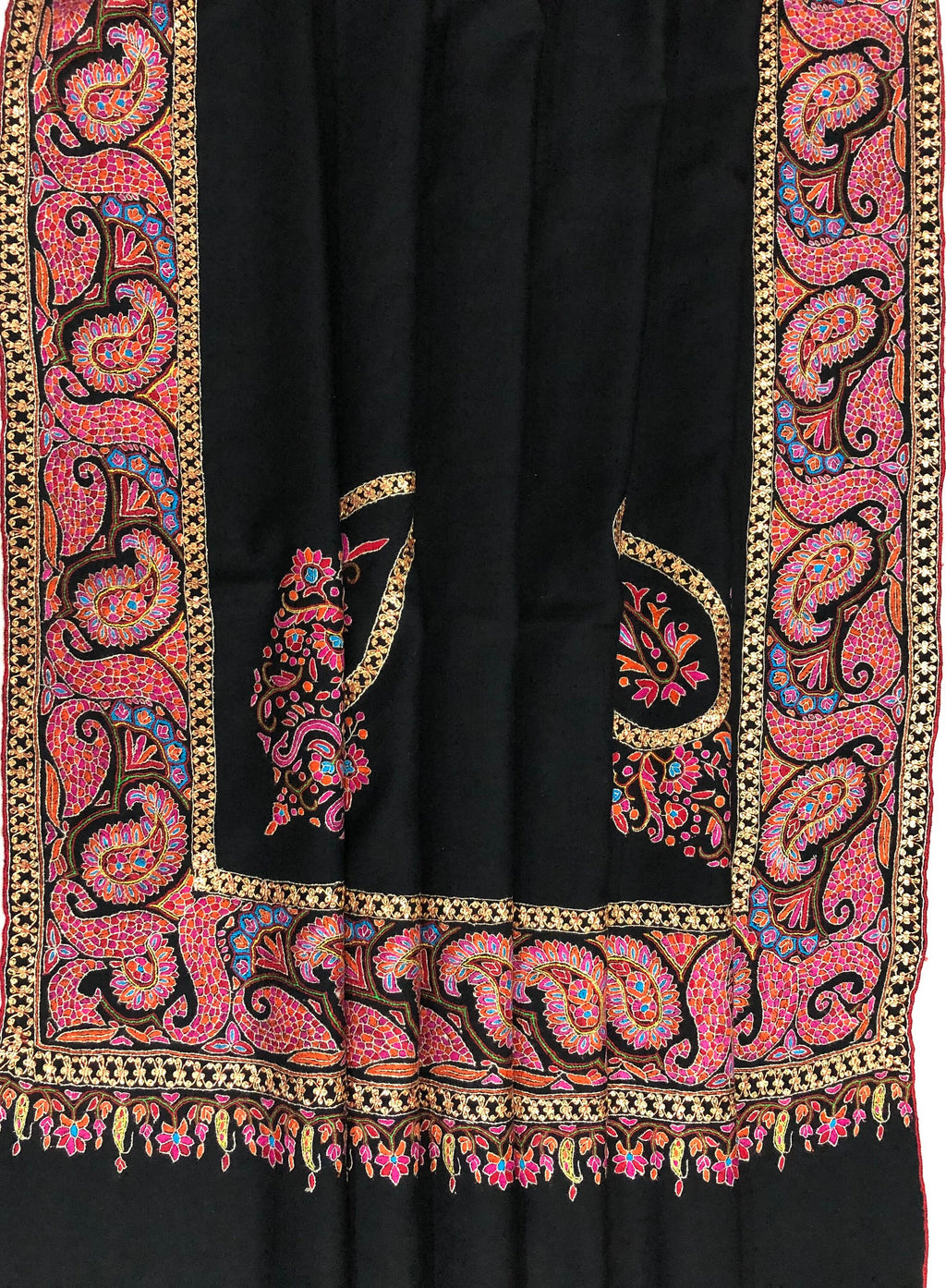 GI Certified Timeless Elegant Peacock Paisley Pattern With Golden Zari Work Handcrafted Real Cashmere Pashmina Shawl - Mehraj Crafts 