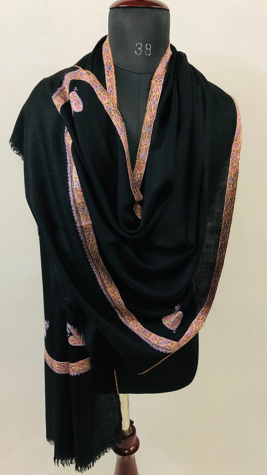 Pashmina christmas dayCaviar Sozni Hand Embroidered Border Handwoven Real Cashmere Pashmina Stole Scarf Shawl - Mehraj Crafts 