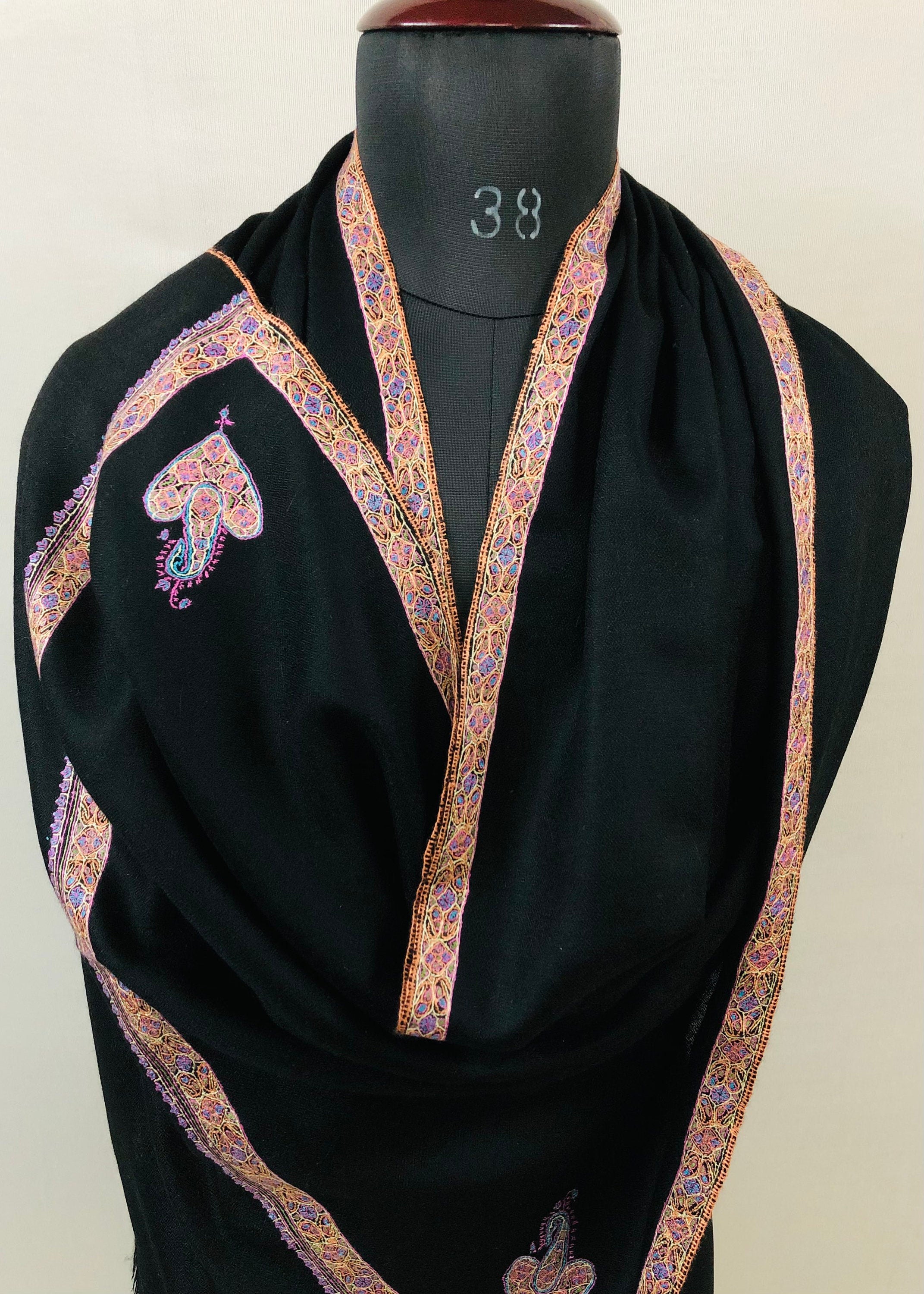 Pashmina christmas dayCaviar Sozni Hand Embroidered Border Handwoven Real Cashmere Pashmina Stole Scarf Shawl - Mehraj Crafts 