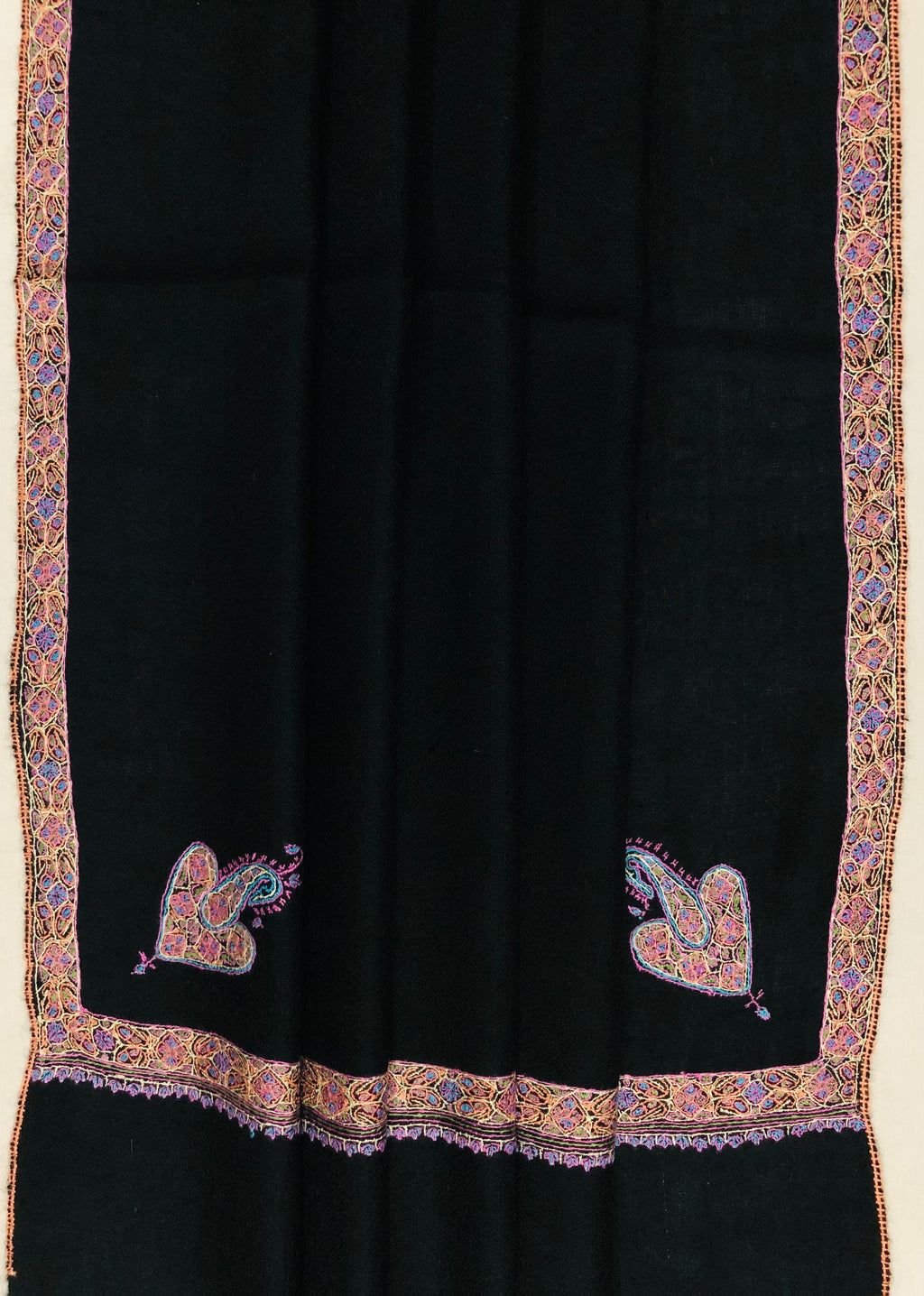 Pashmina christmas dayCaviar Sozni Hand Embroidered Border Handwoven Real Cashmere Pashmina Stole Scarf Shawl - Mehraj Crafts 