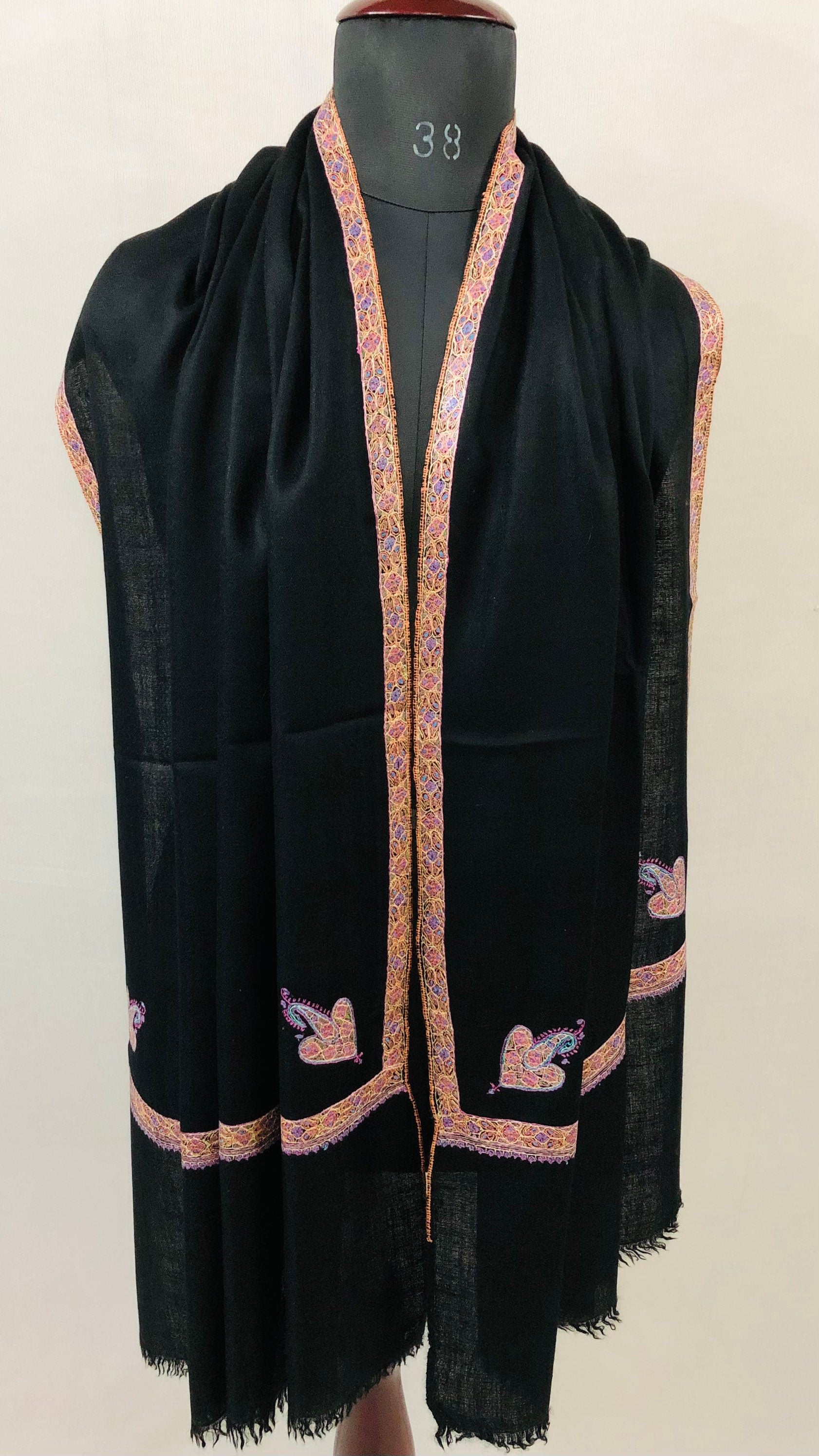 Pashmina christmas dayCaviar Sozni Hand Embroidered Border Handwoven Real Cashmere Pashmina Stole Scarf Shawl - Mehraj Crafts 