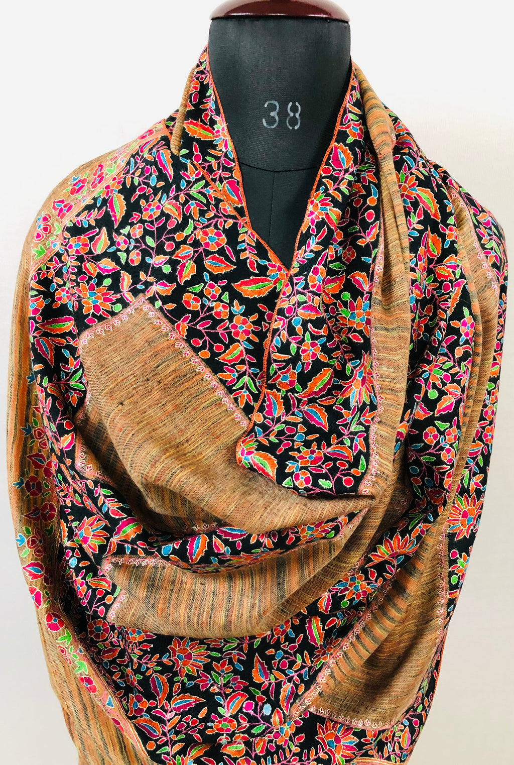 Floral Embroidered Cashmere Pashmina Shawl: Handcrafted Sozni Needlework | 100 x 200 cms