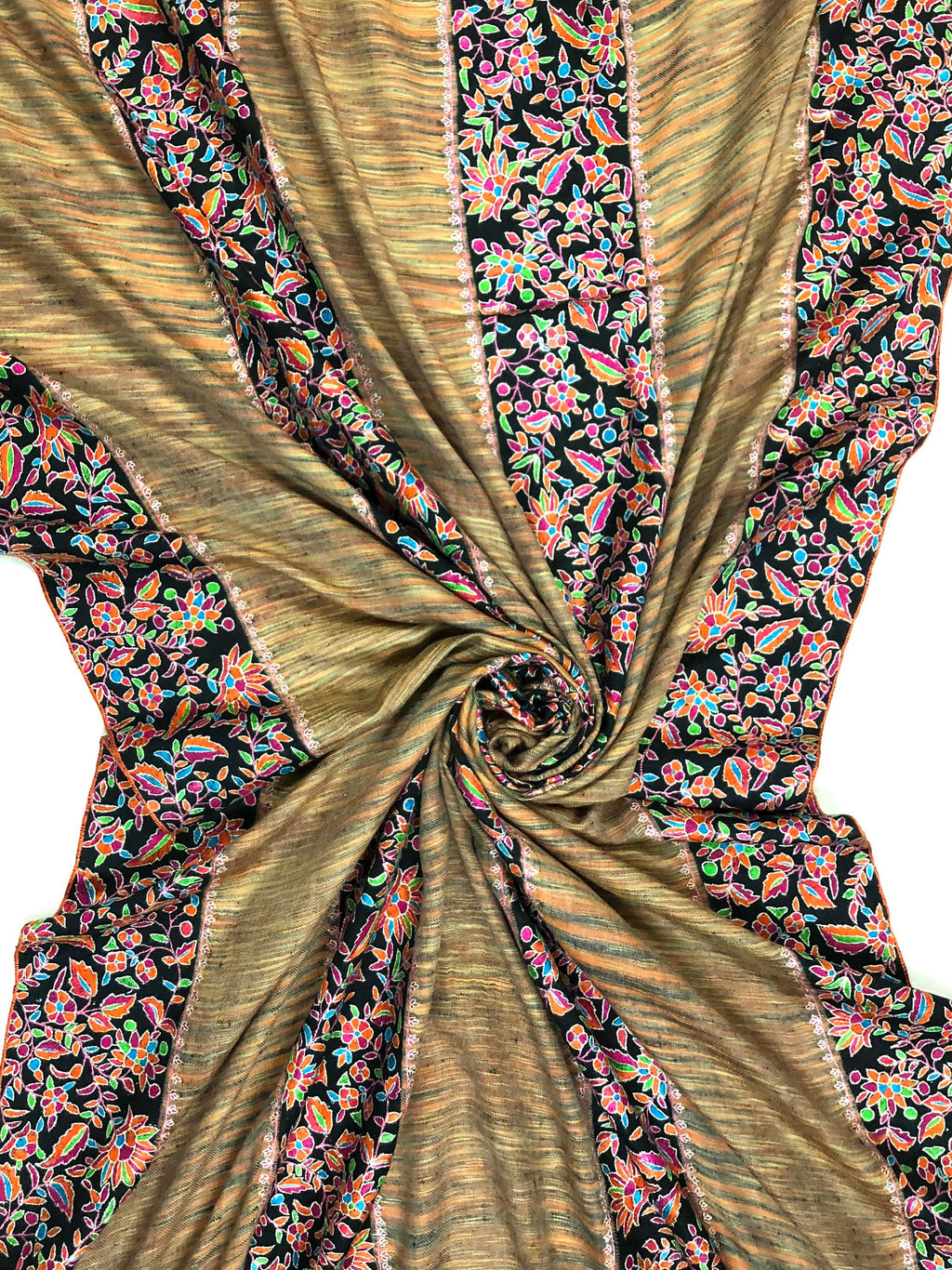 Floral Embroidered Cashmere Pashmina Shawl: Handcrafted Sozni Needlework | 100 x 200 cms