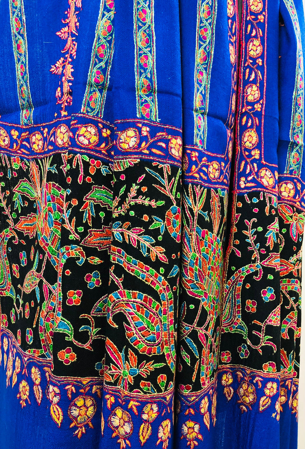 GI Handcrafted Snorkel Blue Fine Kani Kar Paisley Tree Pattern Embroidery Handwoven Real  Ladakhi Cashmere Pashmina Shawl - Mehraj Crafts 