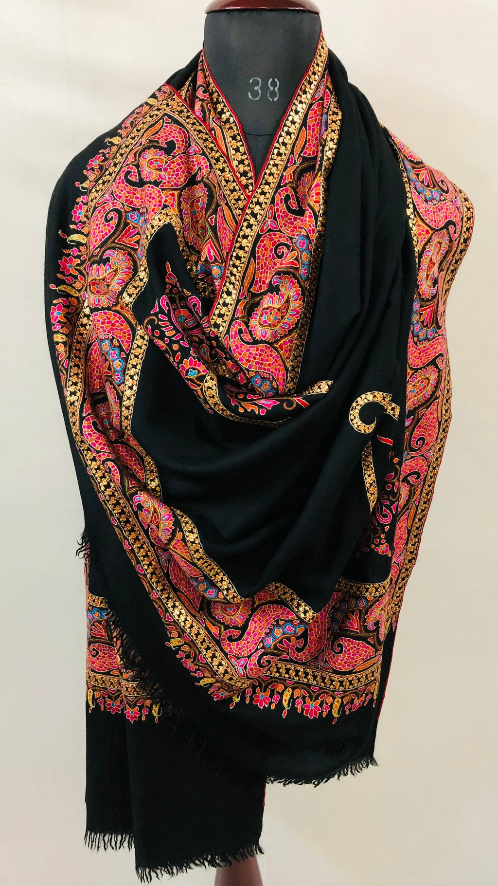 GI Certified Timeless Elegant Peacock Paisley Pattern With Golden Zari Work Handcrafted Real Cashmere Pashmina Shawl - Mehraj Crafts 