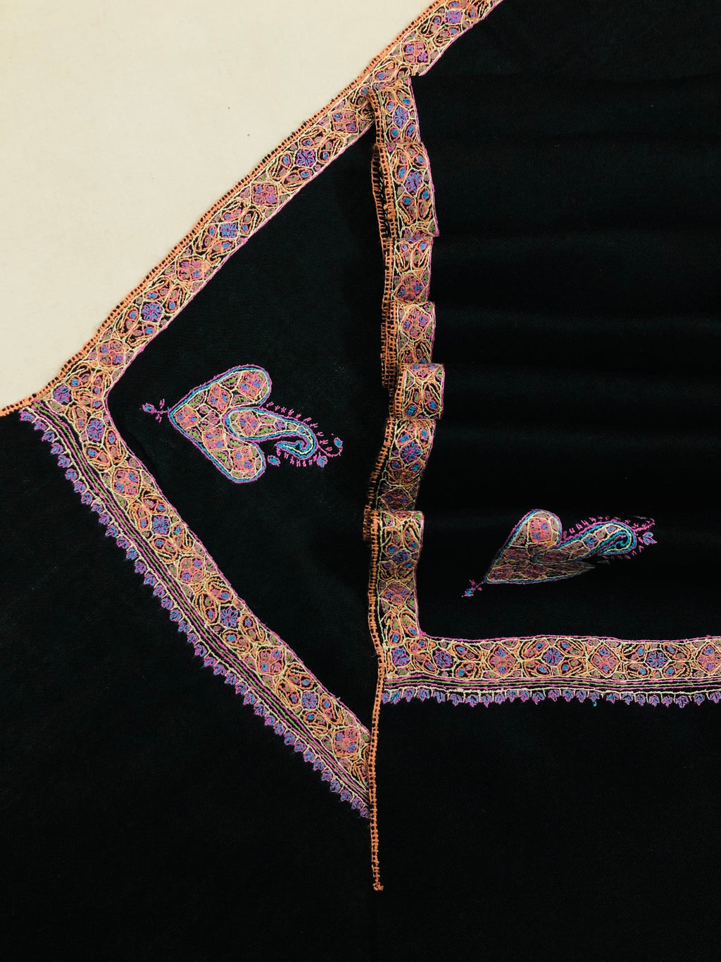 Pashmina christmas dayCaviar Sozni Hand Embroidered Border Handwoven Real Cashmere Pashmina Stole Scarf Shawl - Mehraj Crafts 