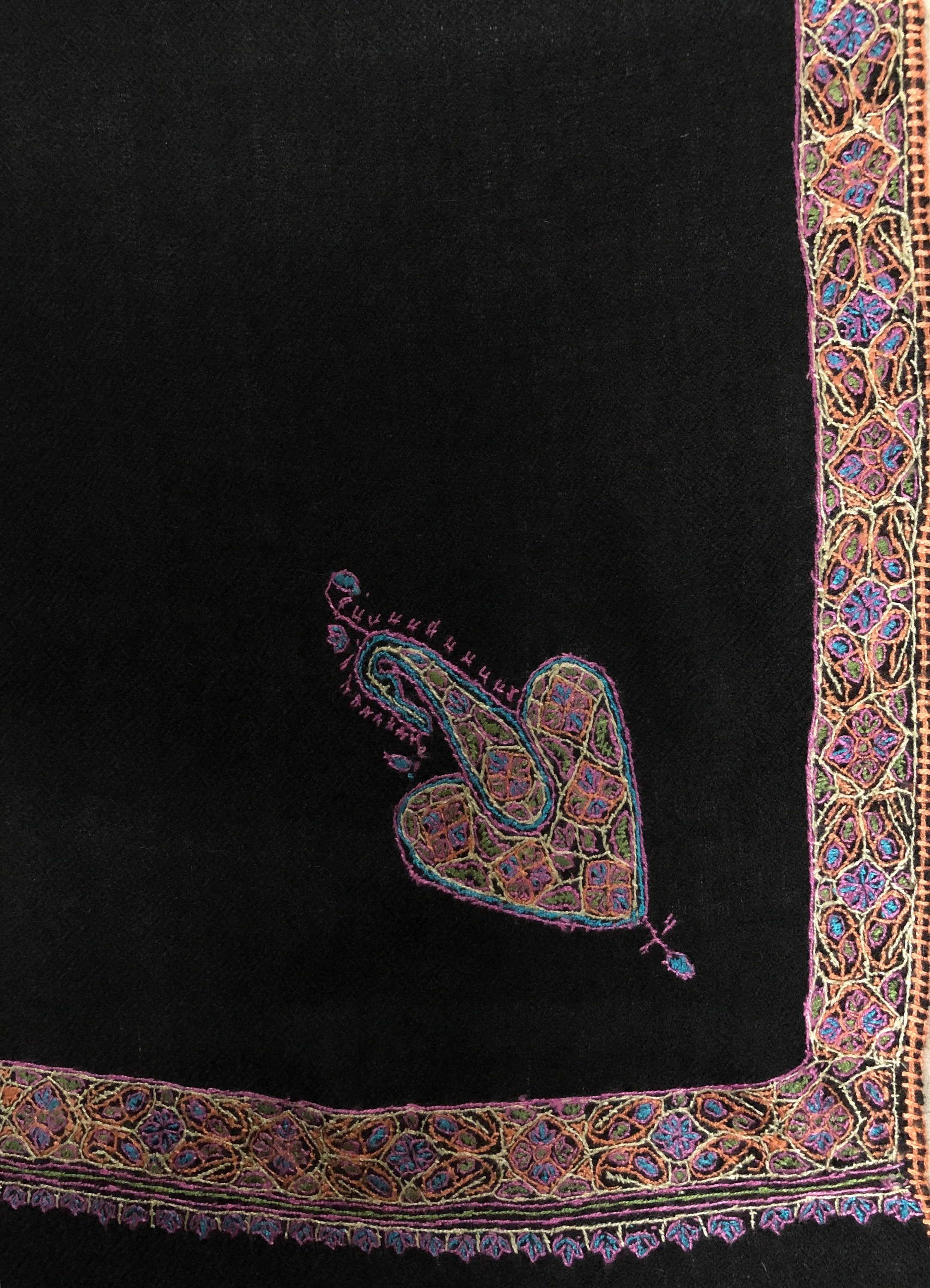 Pashmina christmas dayCaviar Sozni Hand Embroidered Border Handwoven Real Cashmere Pashmina Stole Scarf Shawl - Mehraj Crafts 