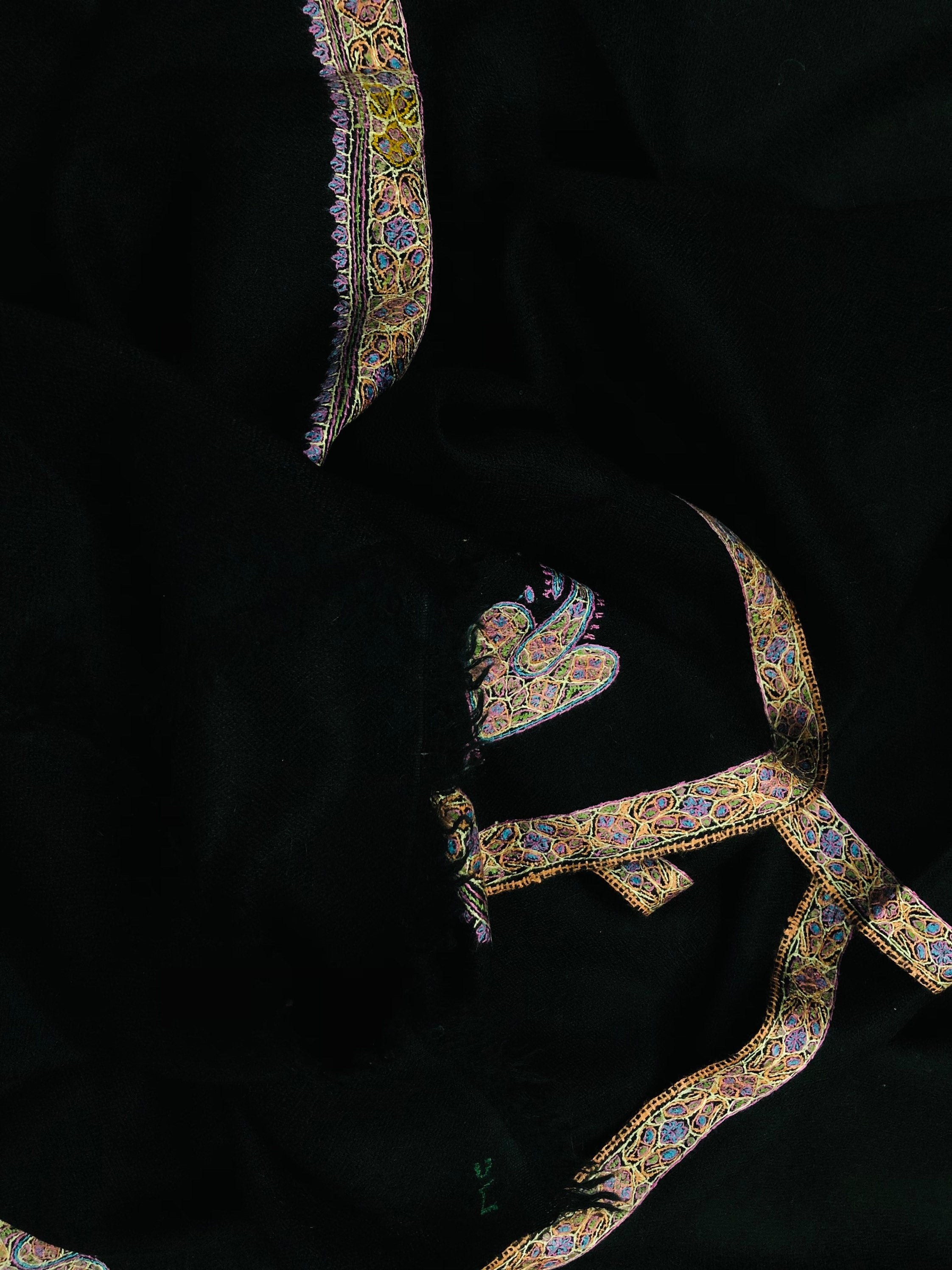 Pashmina christmas dayCaviar Sozni Hand Embroidered Border Handwoven Real Cashmere Pashmina Stole Scarf Shawl - Mehraj Crafts 