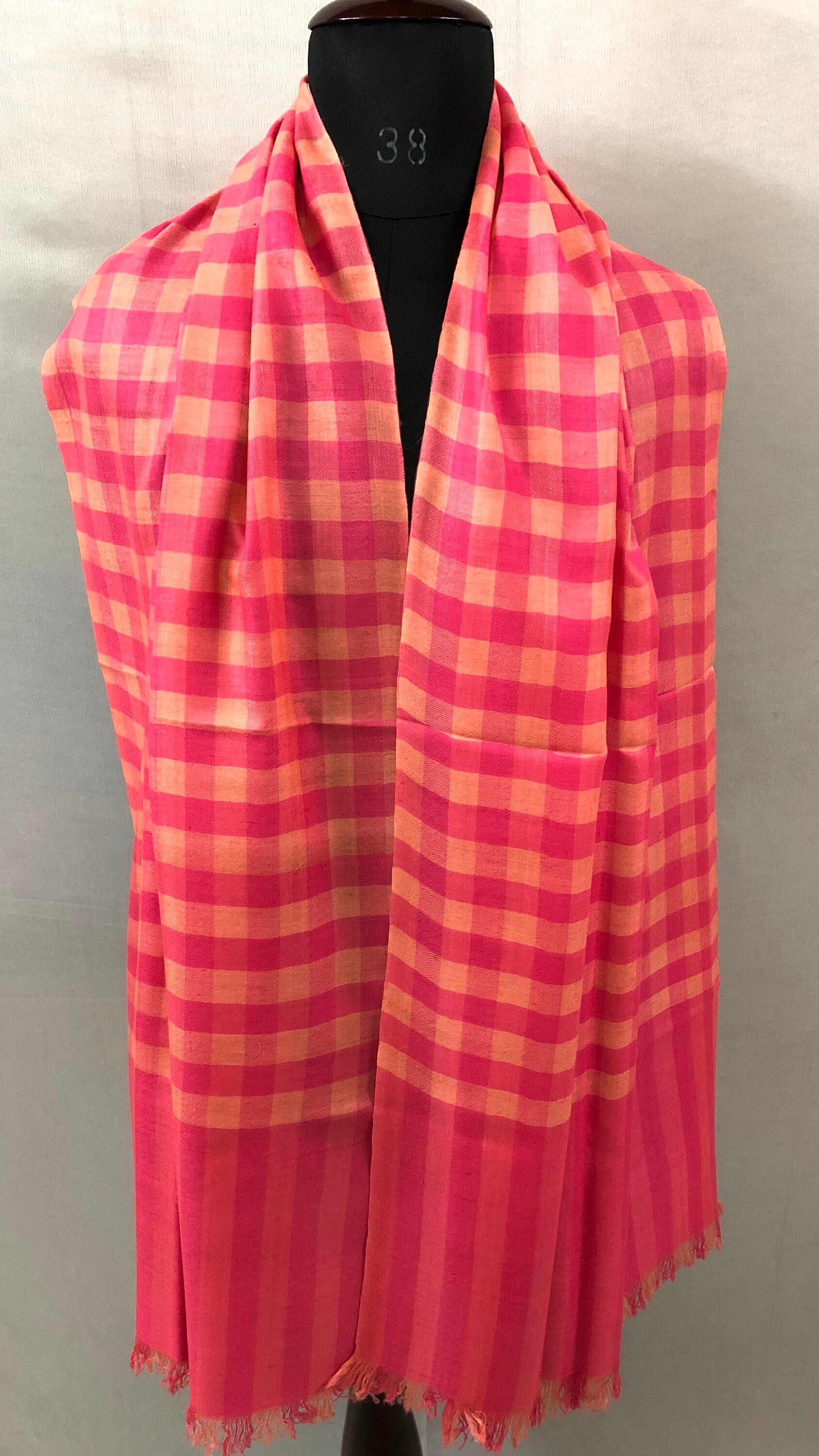 Boxing day Paradise Pink Checkered Pattern Handwoven Real Cashmere Pashmina Stole Scarf - Mehraj Crafts 