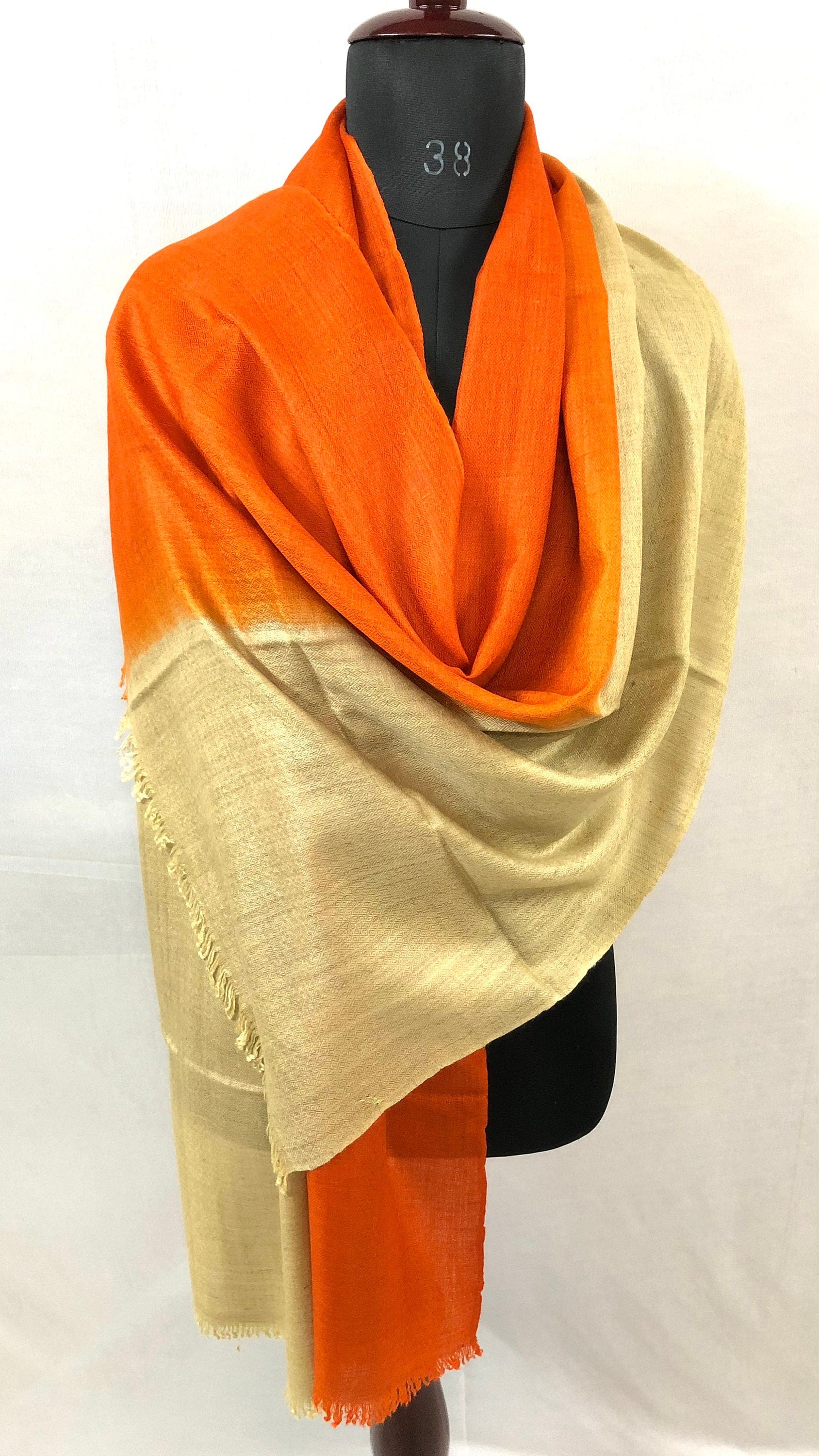 Olive Grey Orangeade Ombré Dyed Handwoven Real Cashmere Pashmina Stole/Scarf/70*200 cm